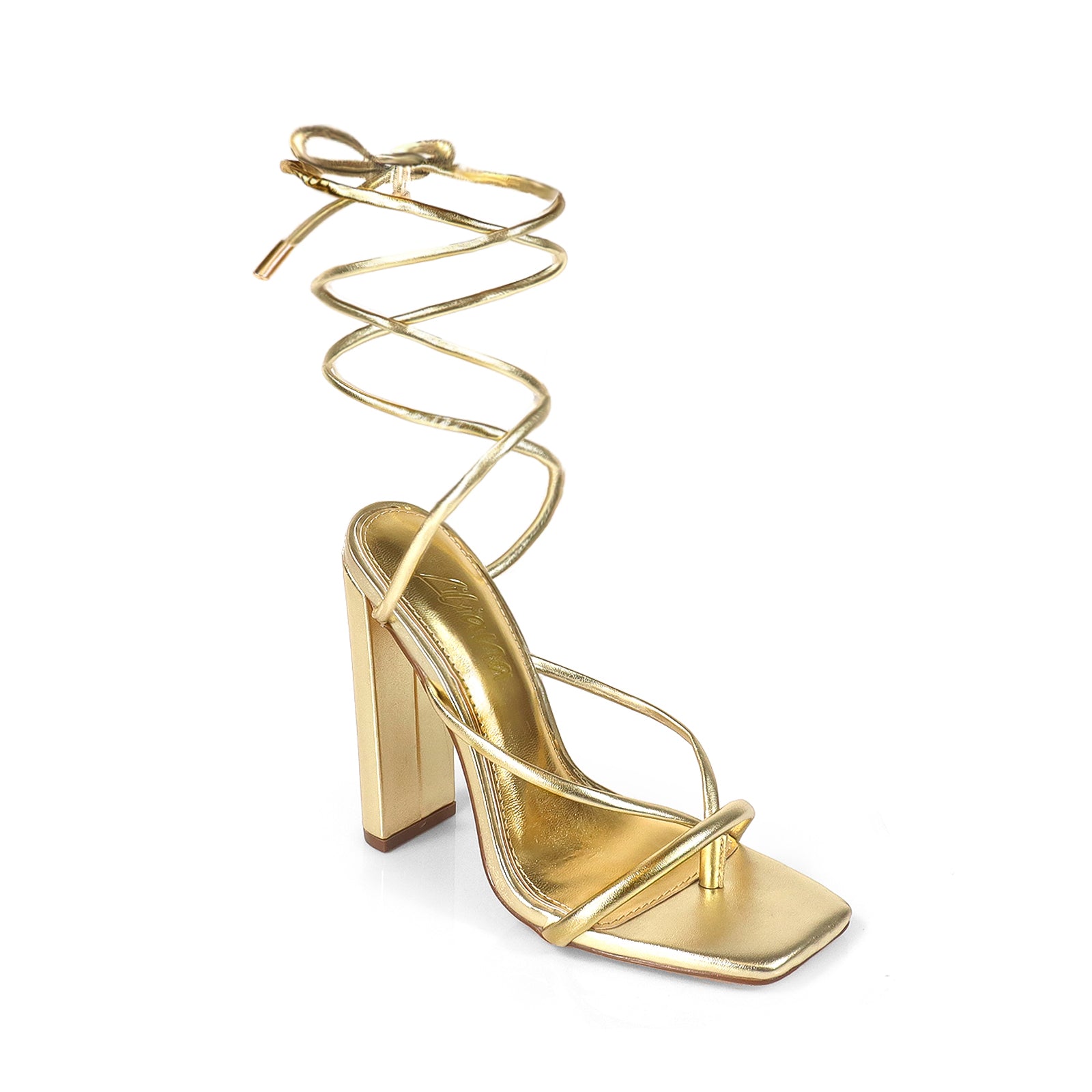 PAULITA-1 SQUARED TOE STRAPPY W/ HEEL GOLD