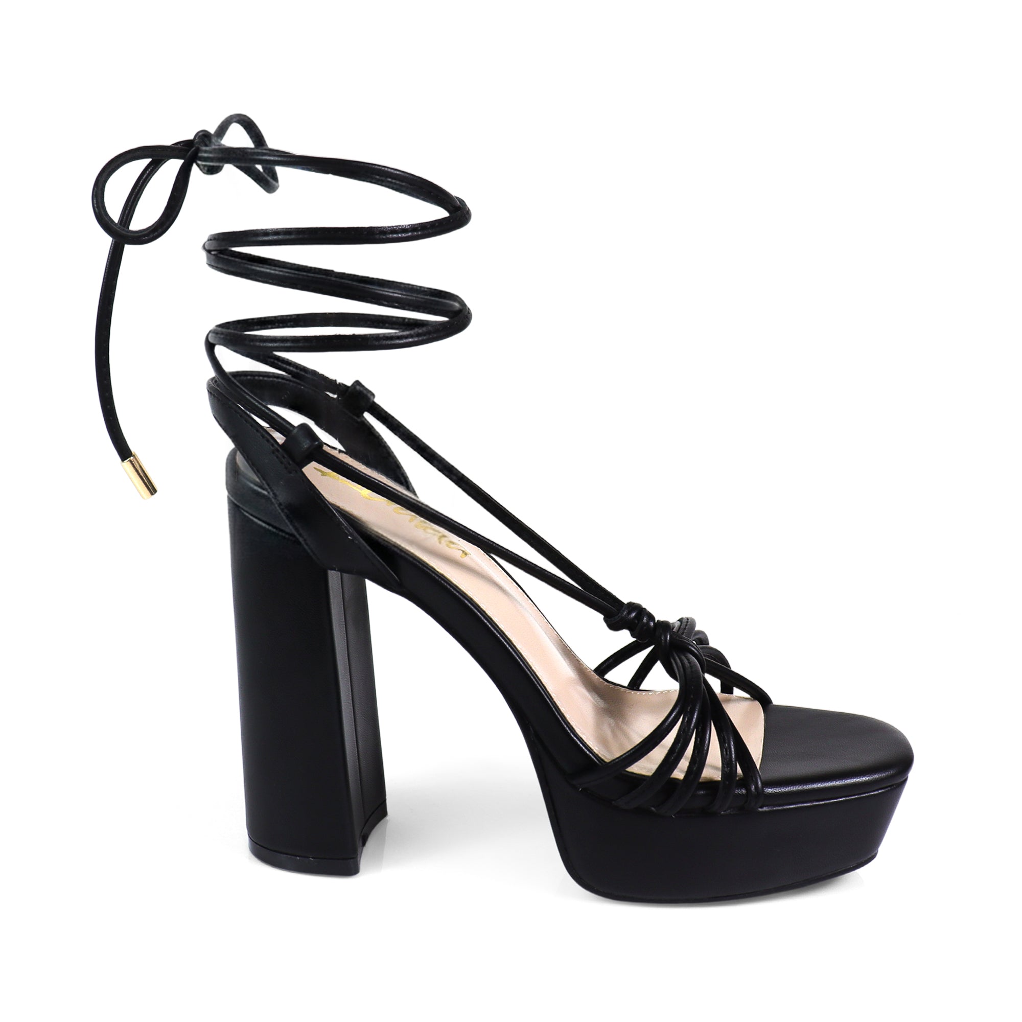PEARLLA-1 STRAPPY TIE UP ANKLE HIGH PLATFORM HEELS BLACK