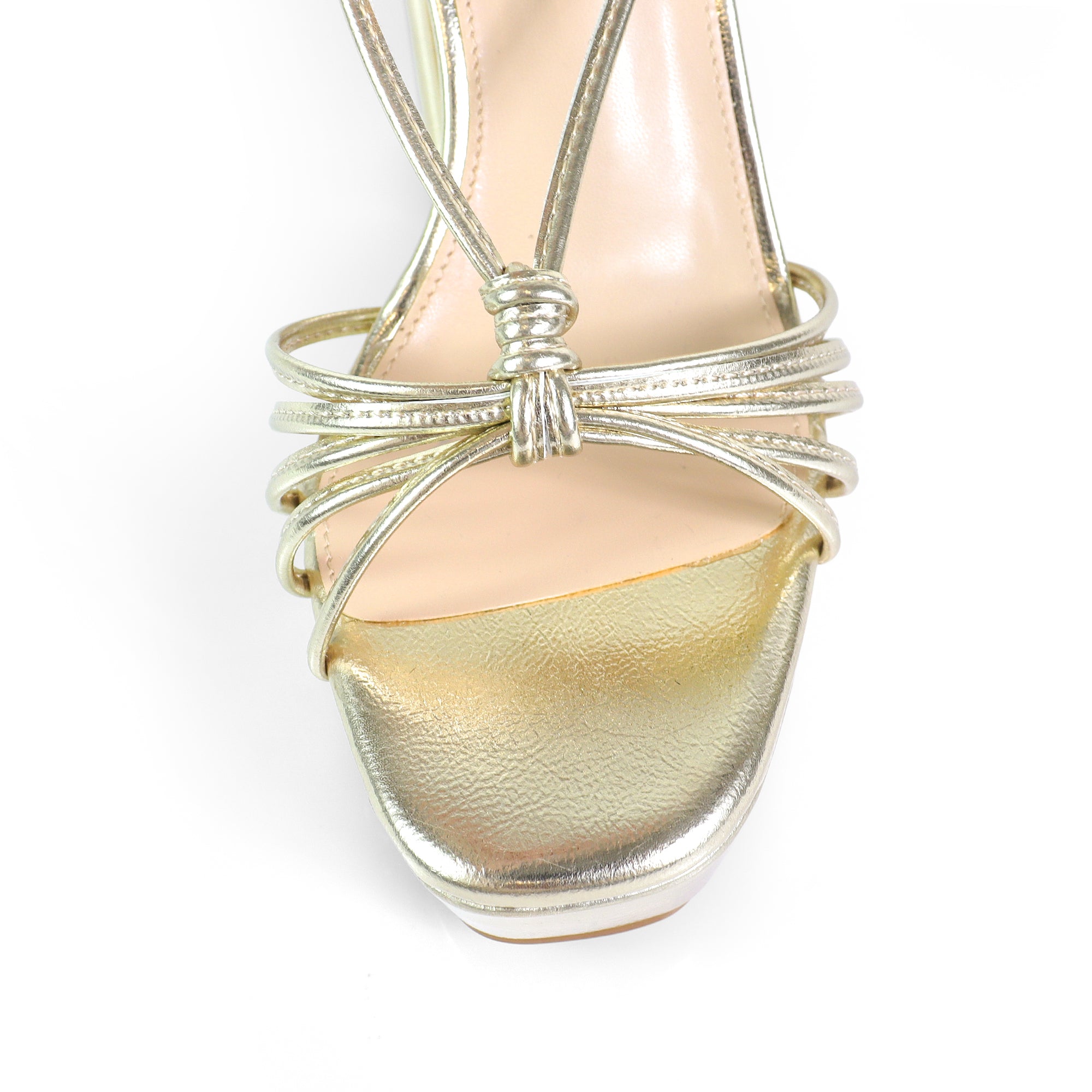 PEARLLA-1 STRAPPY TIE UP ANKLE HIGH PLATFORM HEELS GOLD