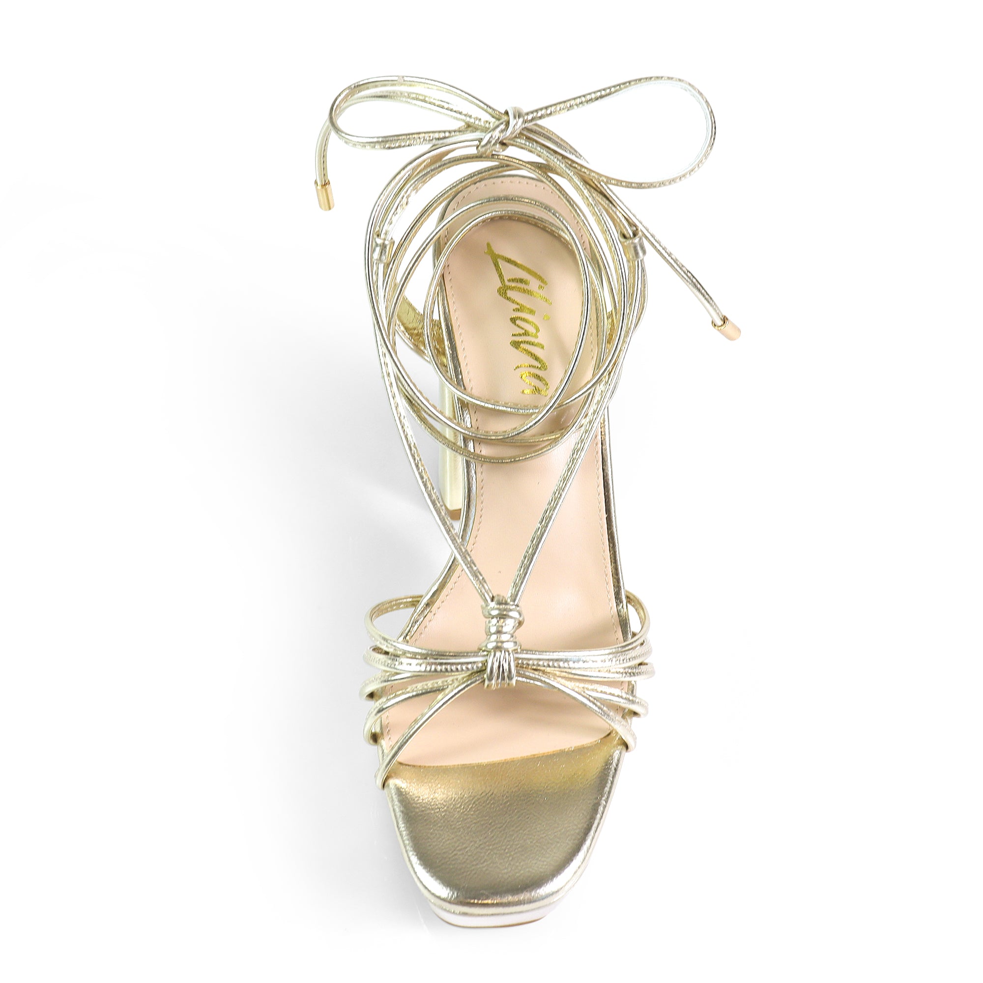 PEARLLA-1 STRAPPY TIE UP ANKLE HIGH PLATFORM HEELS GOLD
