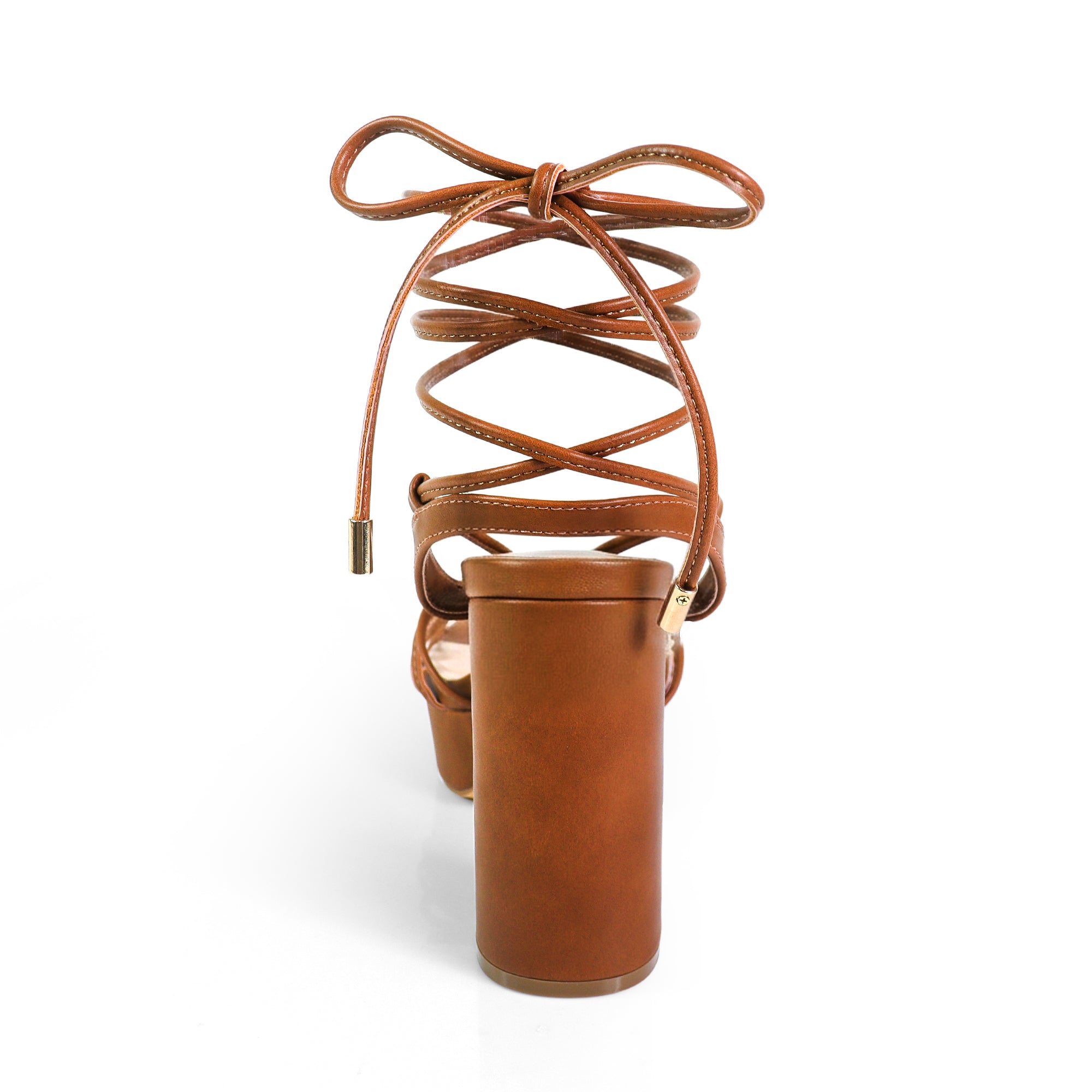 PEARLLA-1 STRAPPY TIE UP ANKLE HIGH PLATFORM HEELS TAN