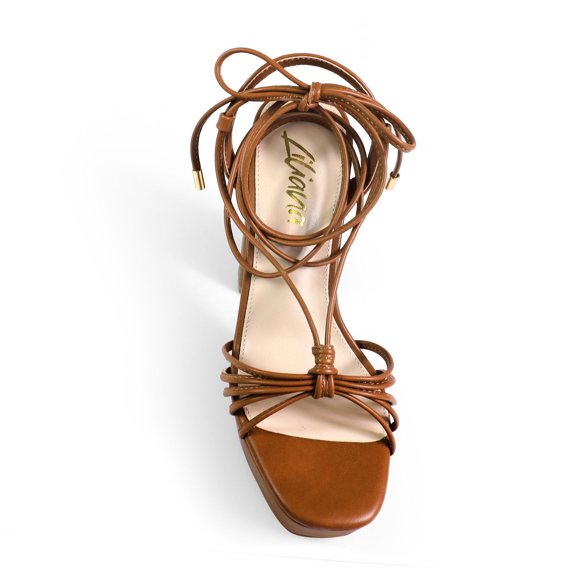 PEARLLA-1 STRAPPY TIE UP ANKLE HIGH PLATFORM HEELS TAN