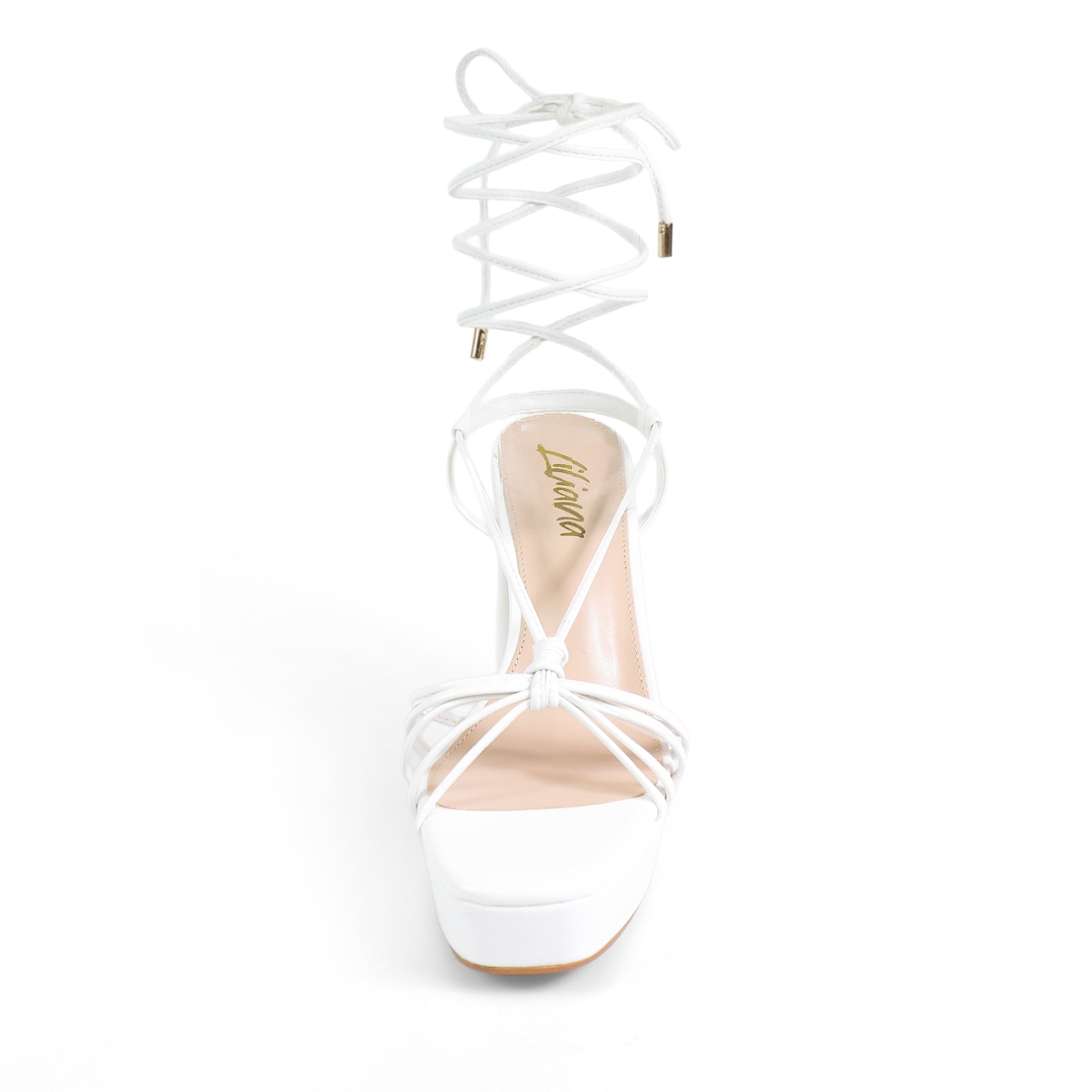 PEARLLA-1 STRAPPY TIE UP ANKLE HIGH PLATFORM HEELS WHITE