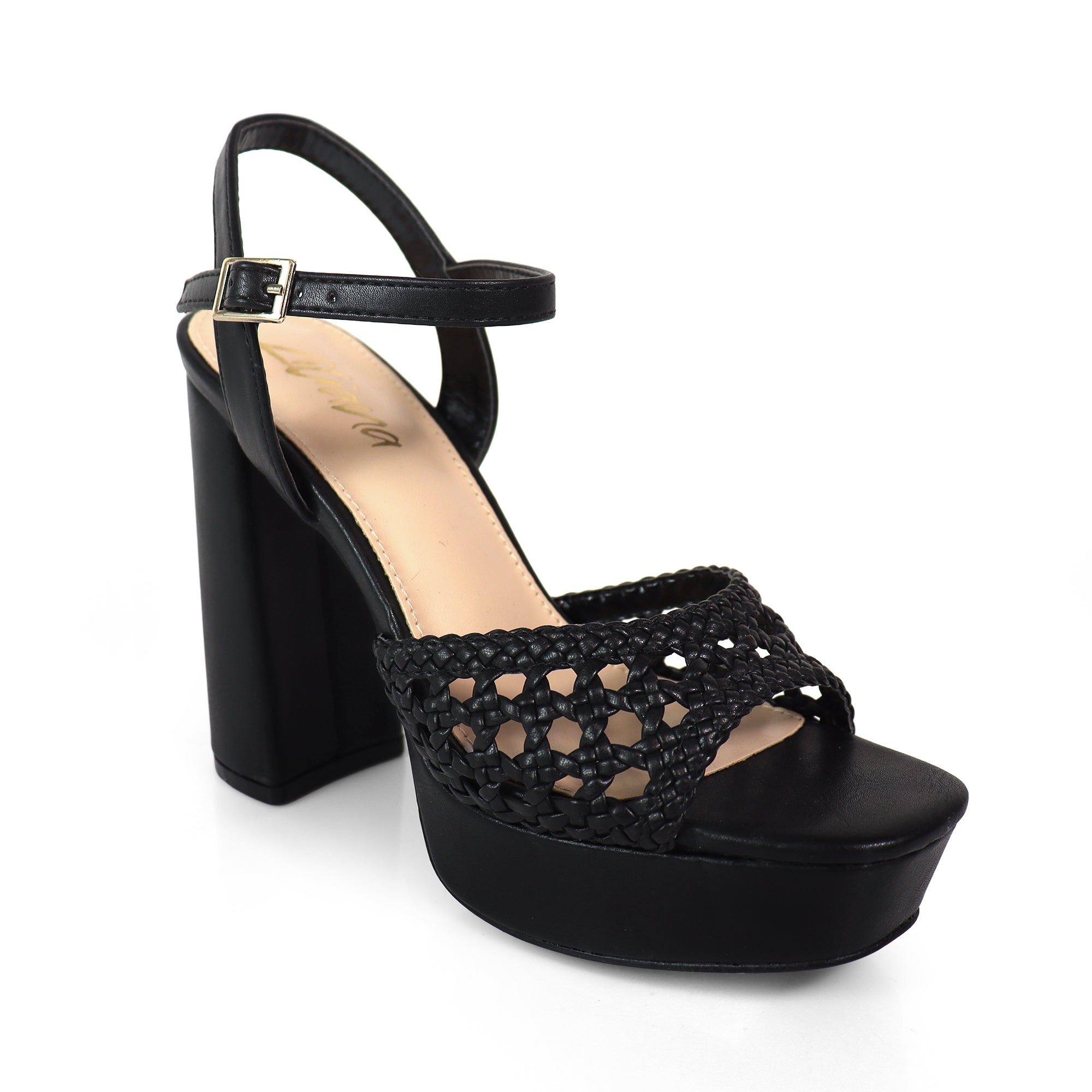 PEARLLA-3 PEEL TOE BRAID ANKLE STRAP W/ CHUCKY HEEL BLACK