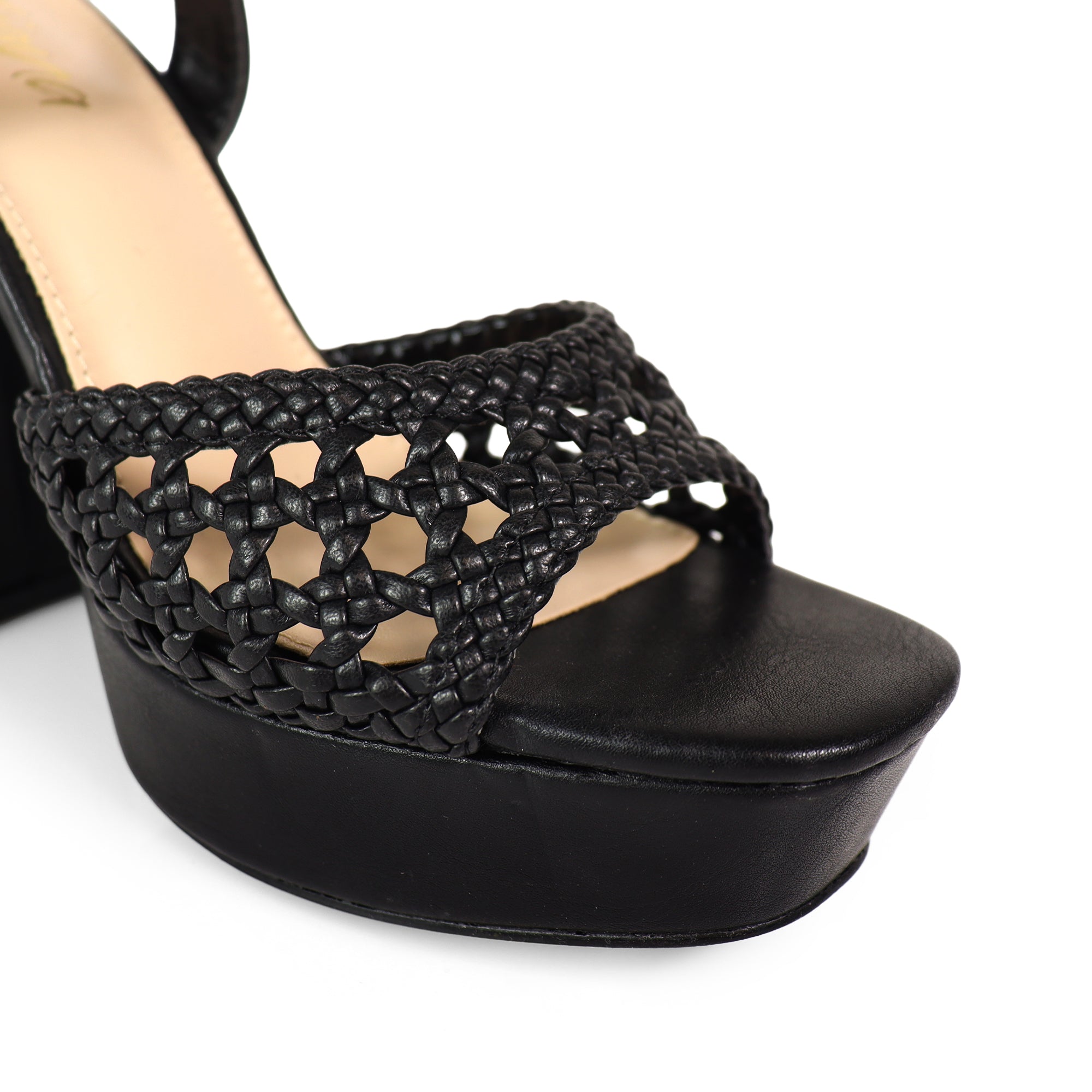 PEARLLA-3 PEEL TOE BRAID ANKLE STRAP W/ CHUCKY HEEL BLACK