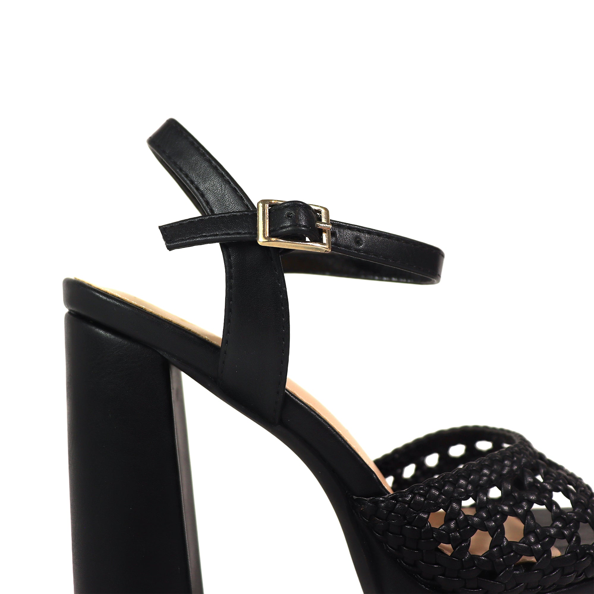 PEARLLA-3 PEEL TOE BRAID ANKLE STRAP W/ CHUCKY HEEL BLACK