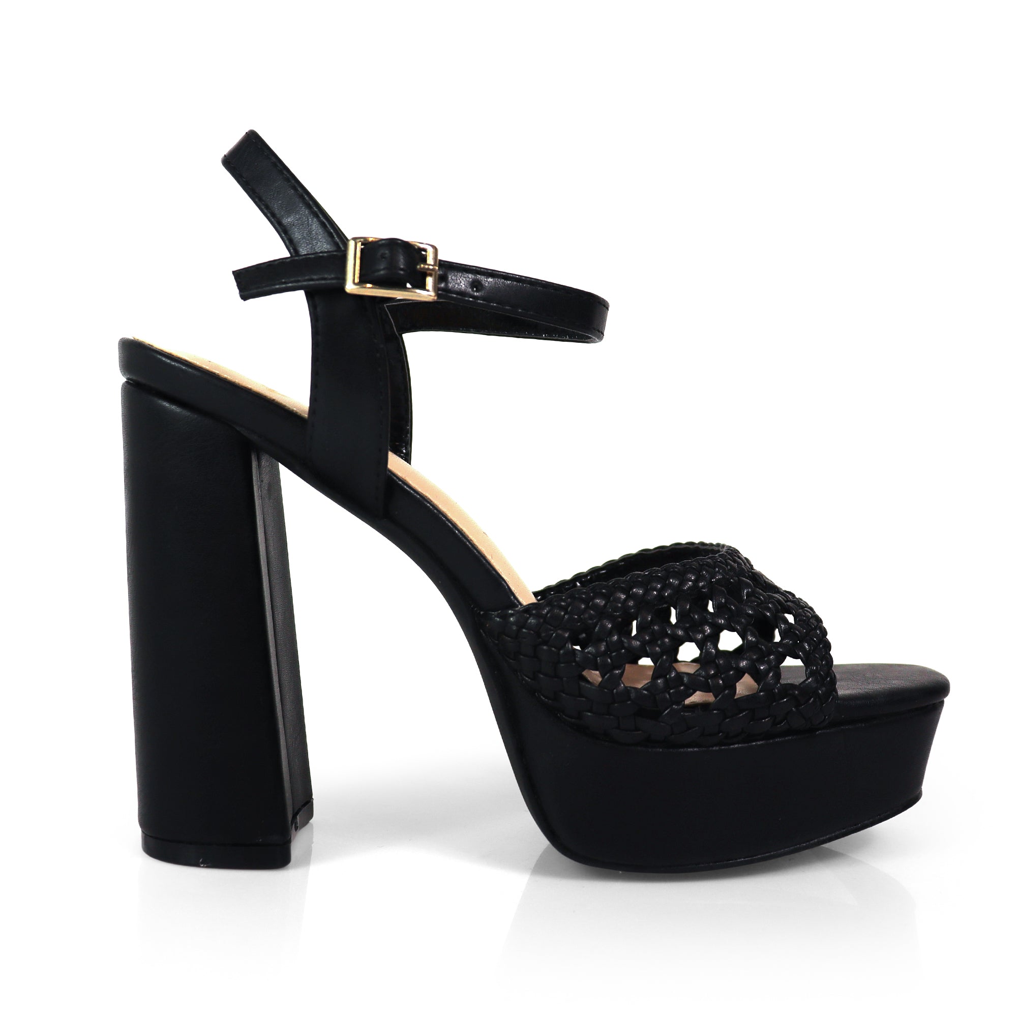 PEARLLA-3 PEEL TOE BRAID ANKLE STRAP W/ CHUCKY HEEL BLACK