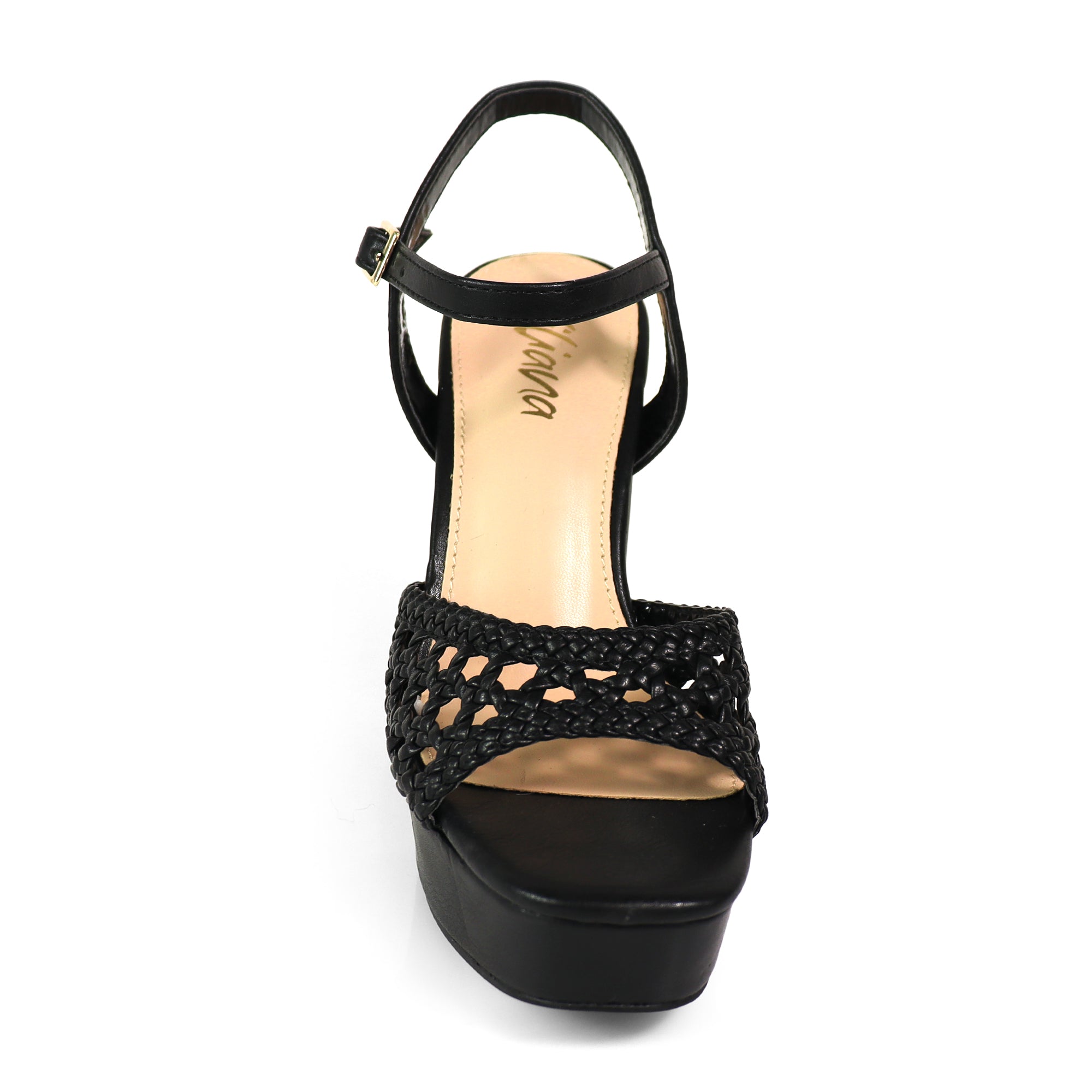 PEARLLA-3 PEEL TOE BRAID ANKLE STRAP W/ CHUCKY HEEL BLACK