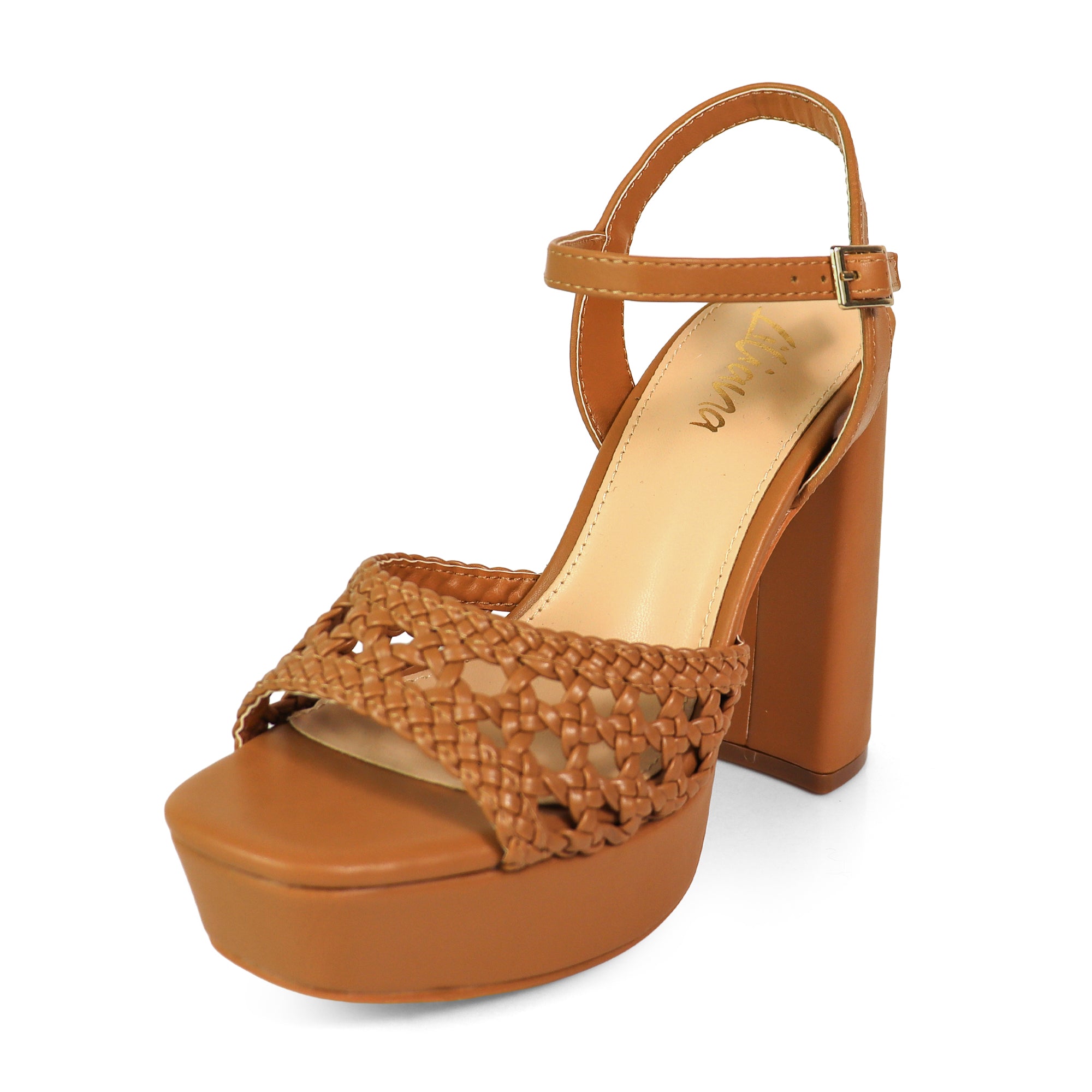 PEARLLA-3 PEEL TOE BRAID ANKLE STRAP W/ CHUCKY HEEL TAN