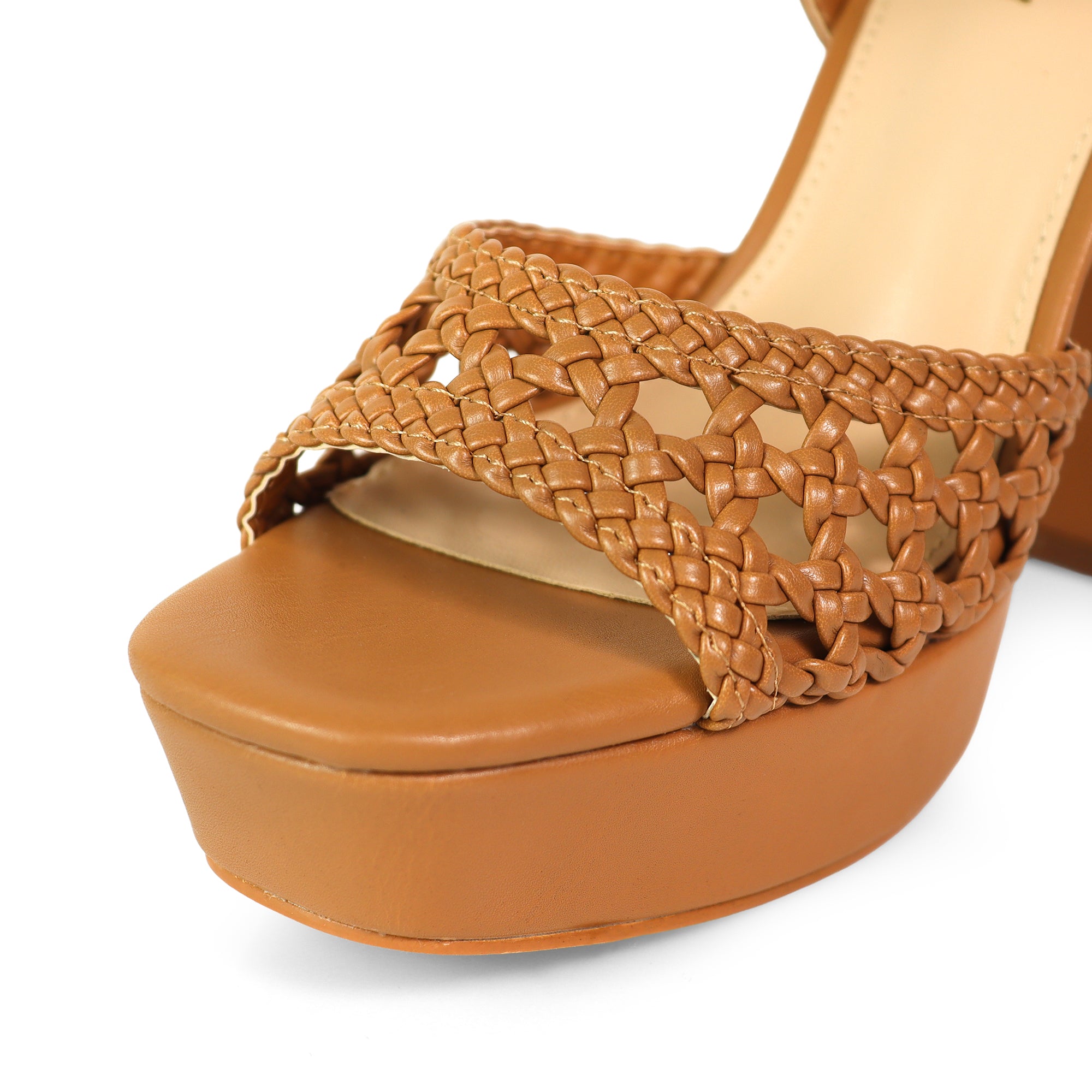 PEARLLA-3 PEEL TOE BRAID ANKLE STRAP W/ CHUCKY HEEL TAN