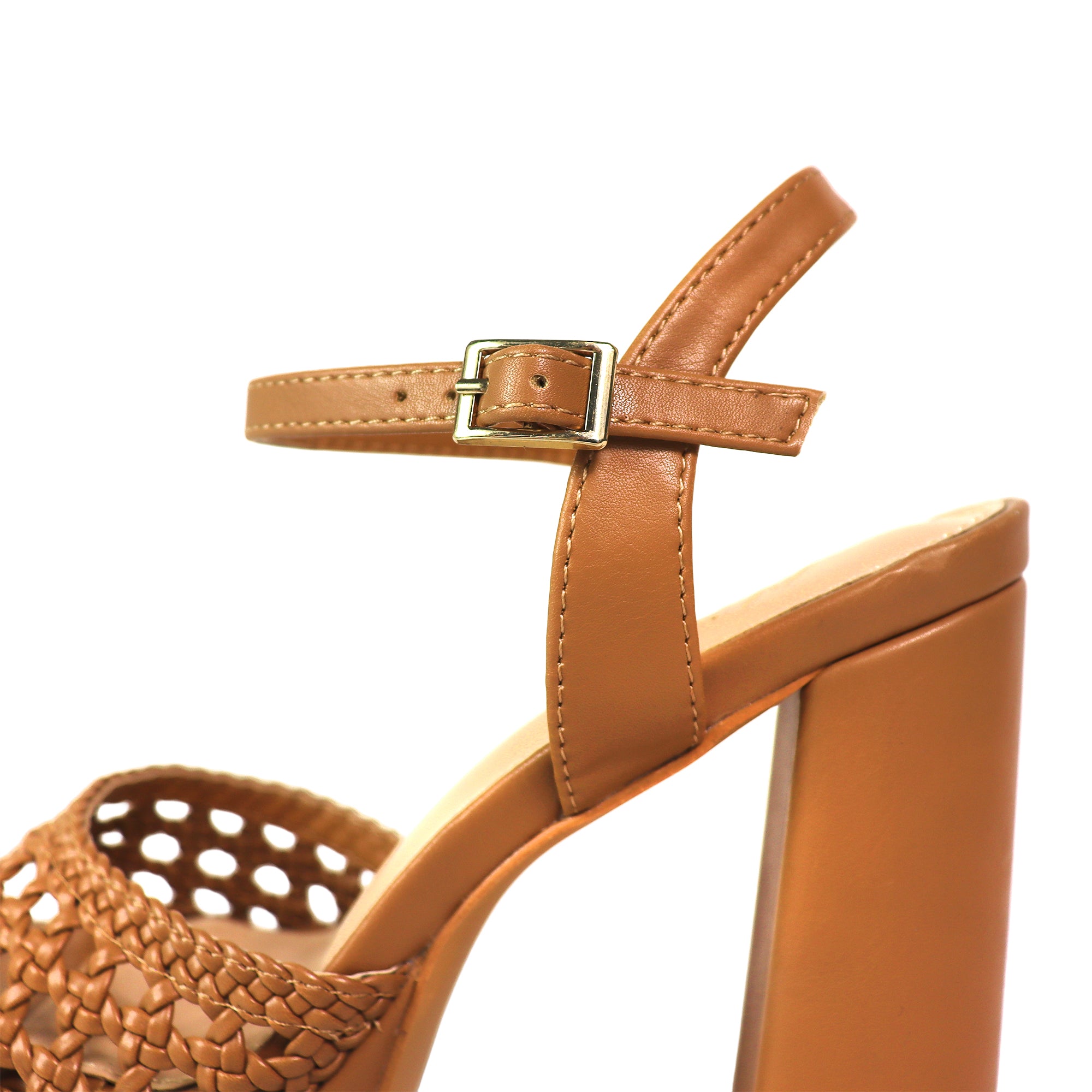 PEARLLA-3 PEEL TOE BRAID ANKLE STRAP W/ CHUCKY HEEL TAN