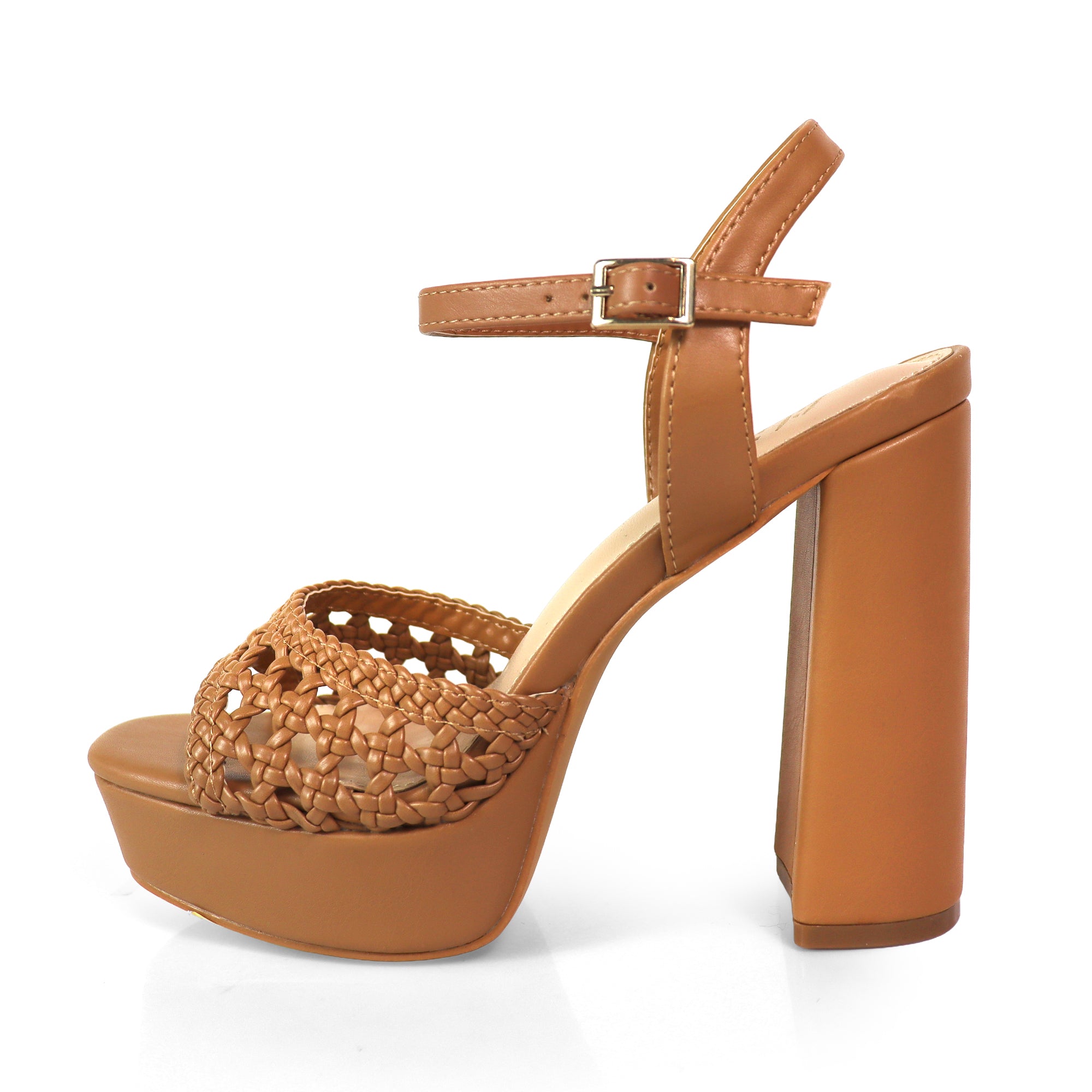 PEARLLA-3 PEEL TOE BRAID ANKLE STRAP W/ CHUCKY HEEL TAN