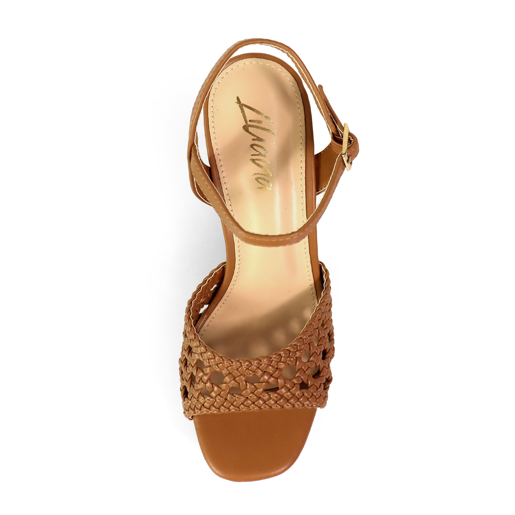 PEARLLA-3 PEEL TOE BRAID ANKLE STRAP W/ CHUCKY HEEL TAN