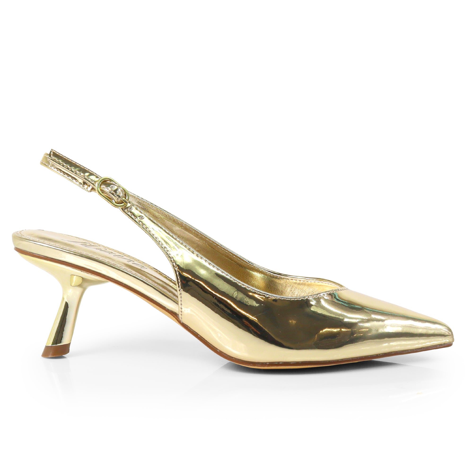 PENNY-3 POINTY TOE KITTEN HEEL GOLD