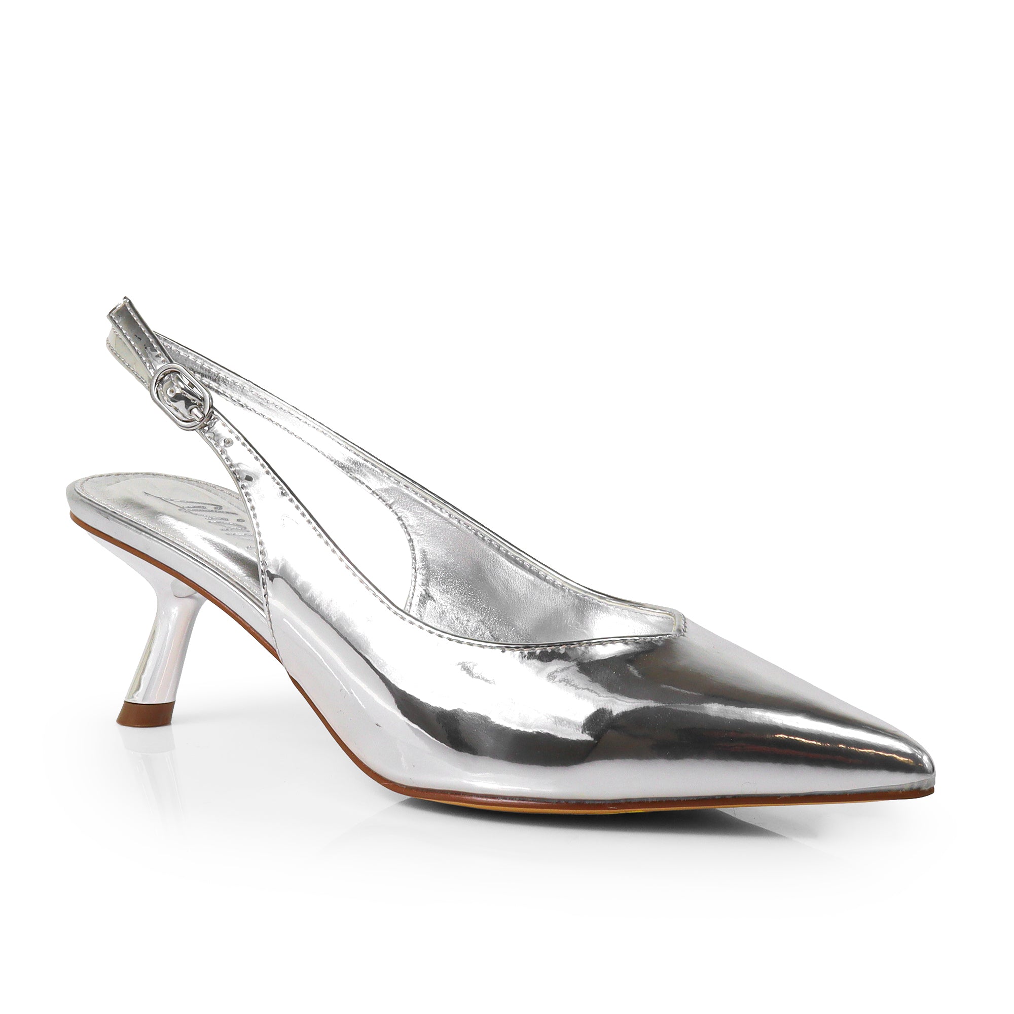 PENNY-3 POINTY TOE KITTEN HEEL SILVER