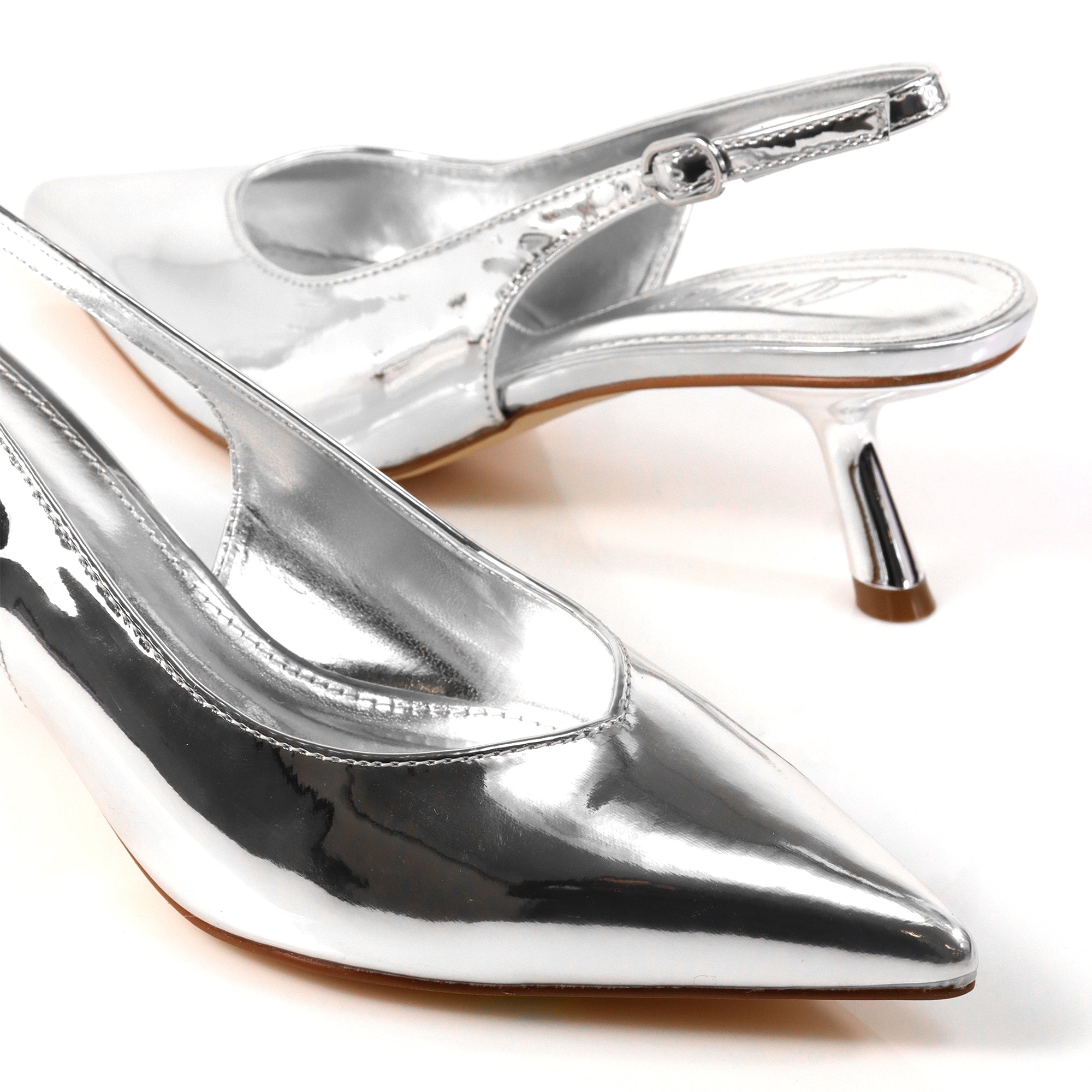 PENNY-3 POINTY TOE KITTEN HEEL SILVER