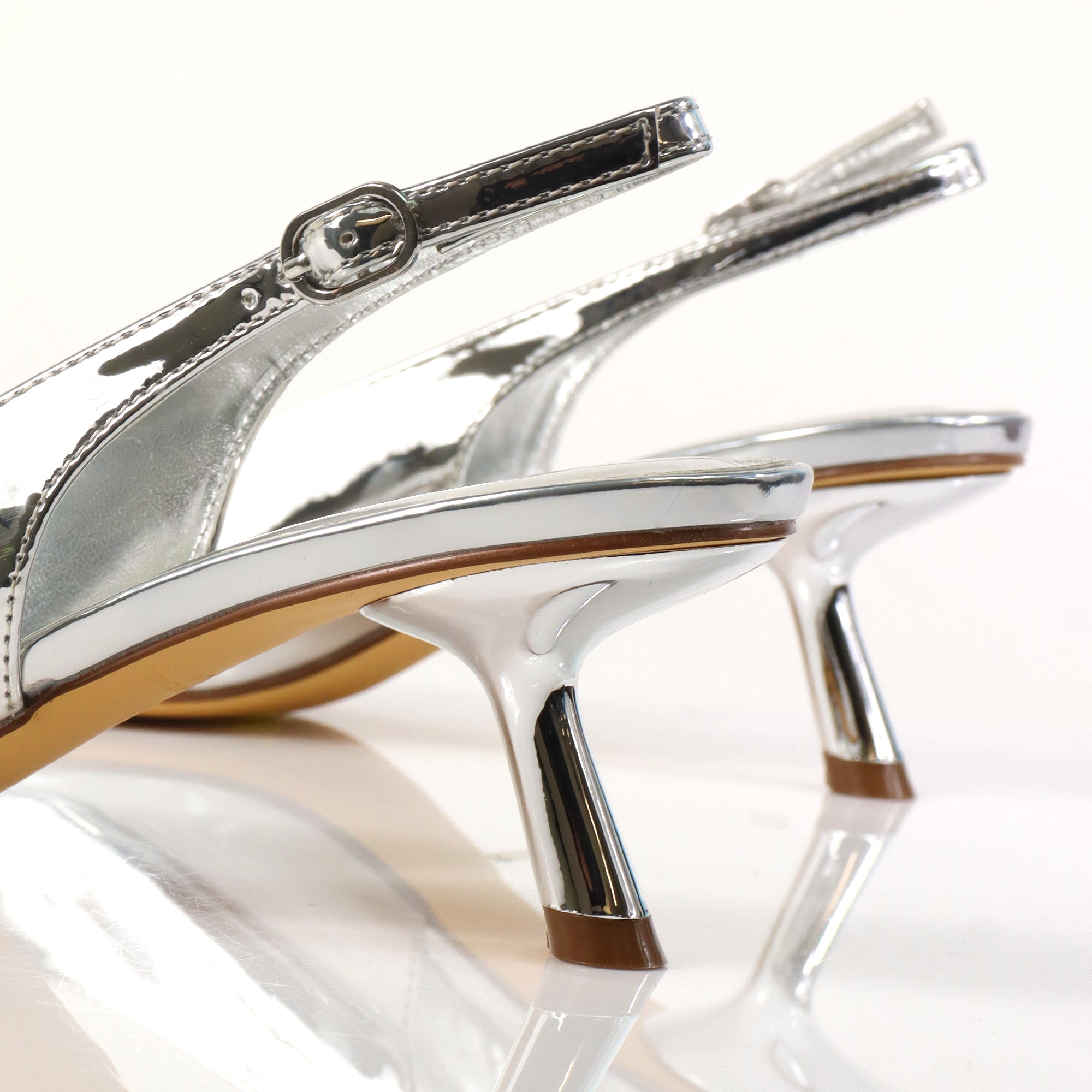 PENNY-3 POINTY TOE KITTEN HEEL SILVER