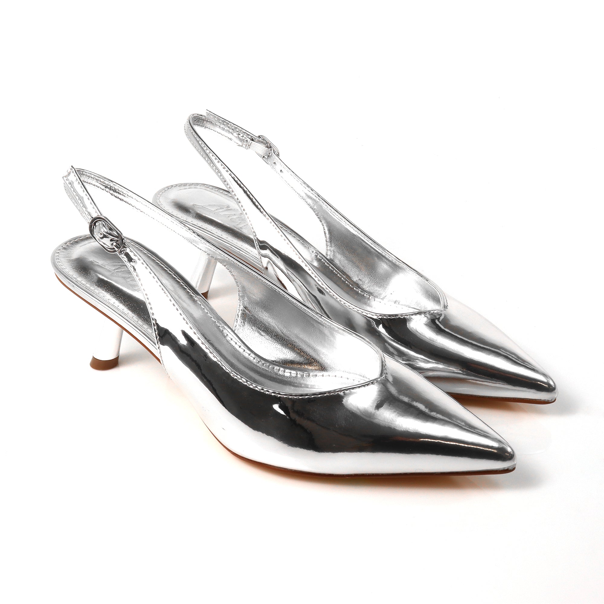 PENNY-3 POINTY TOE KITTEN HEEL SILVER
