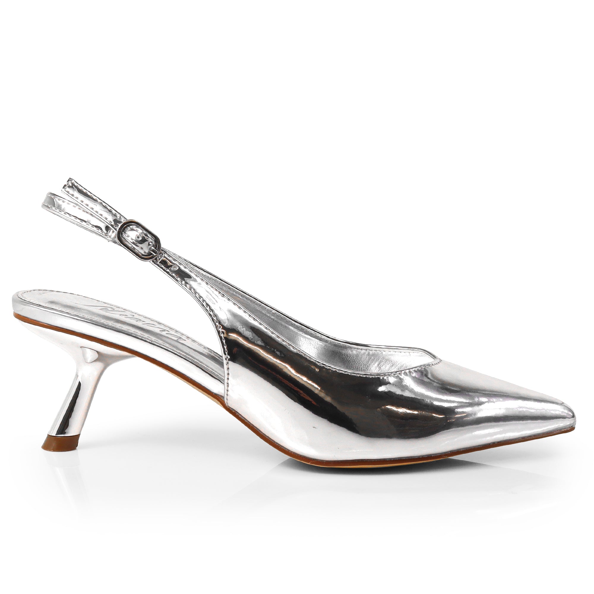 PENNY-3 POINTY TOE KITTEN HEEL SILVER