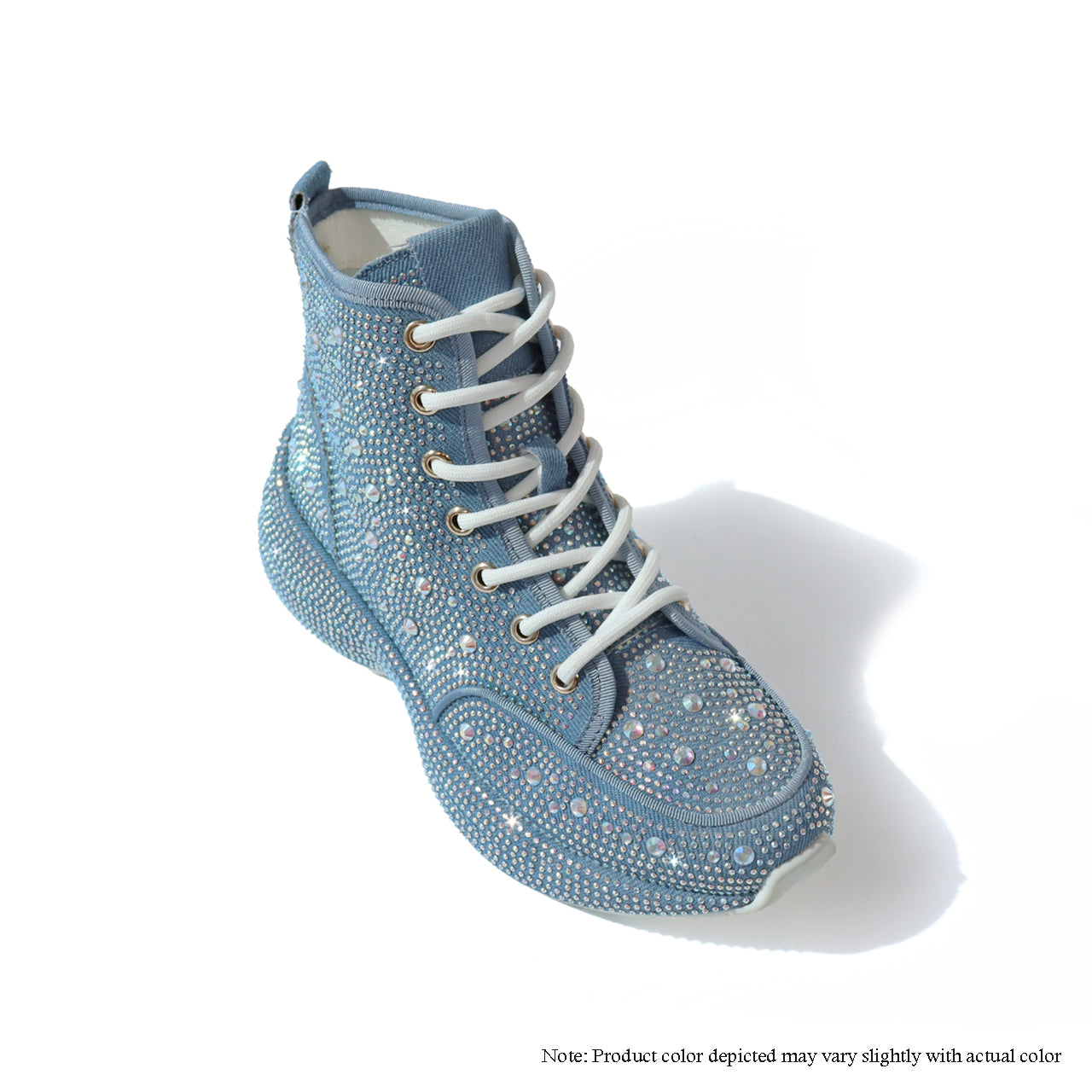 QUEENDOM-1 HIGH-TOP SNEAKER BOOTIE W/ ALL STONES - DENIM