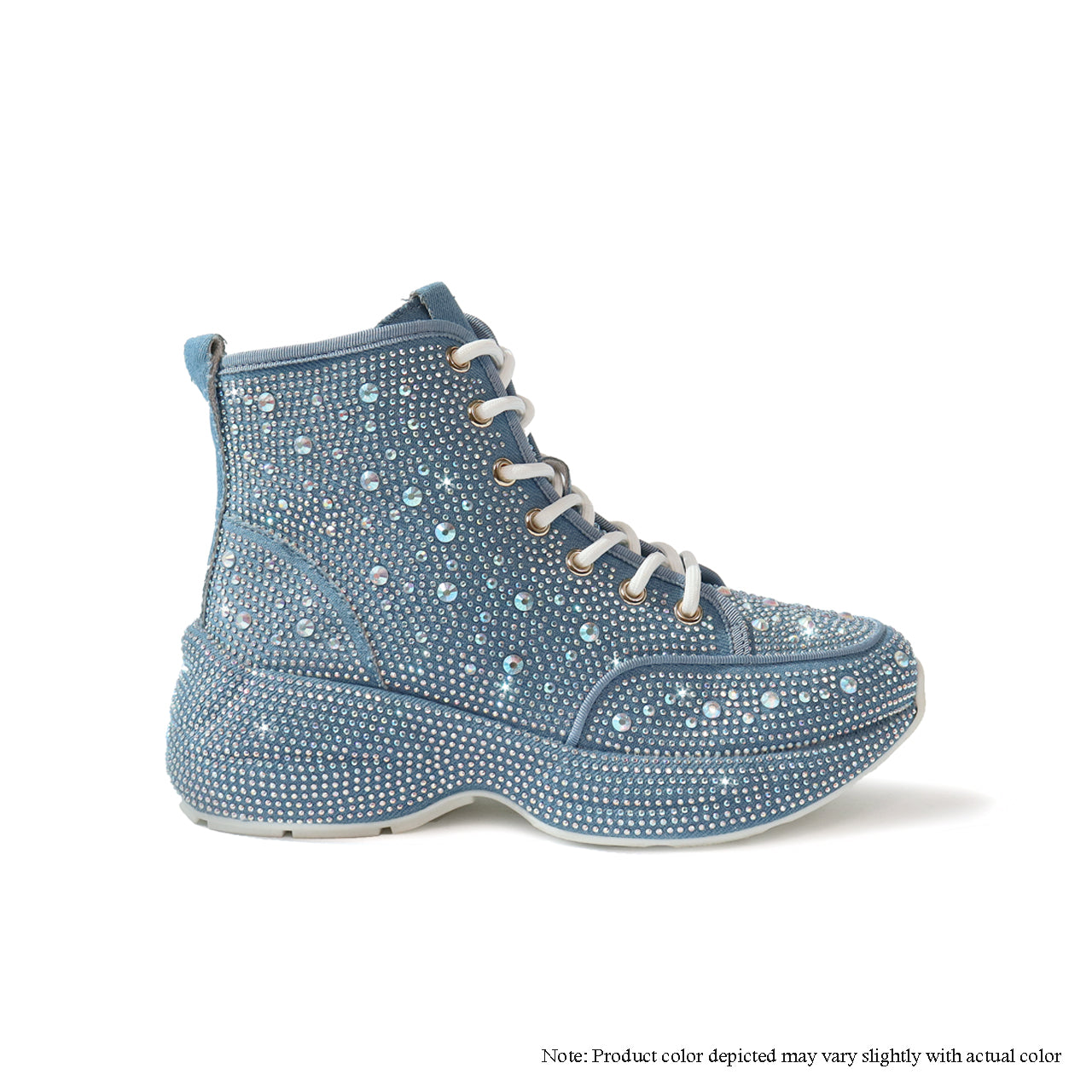 QUEENDOM-1 HIGH-TOP SNEAKER BOOTIE W/ ALL STONES - DENIM
