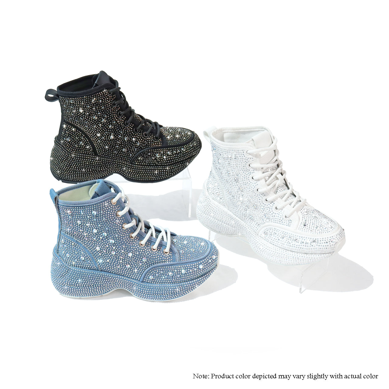 QUEENDOM-1 HIGH-TOP SNEAKER BOOTIE W/ ALL STONES - DENIM