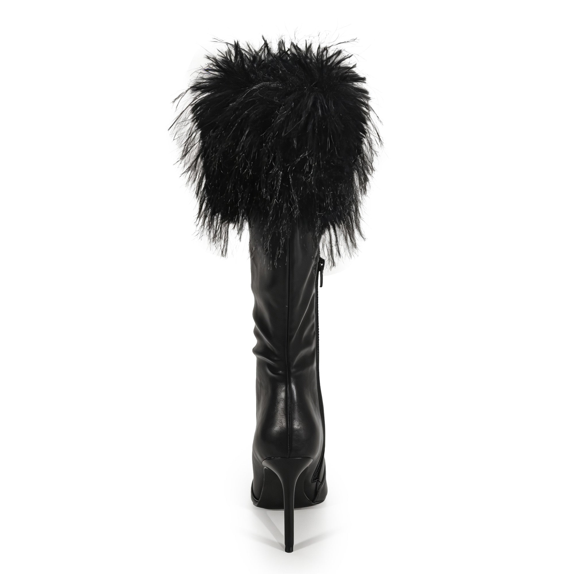 RAFAELA-1 POINTED FUR COLLAR BOOTS W/ STILETTO HEEL BLACK