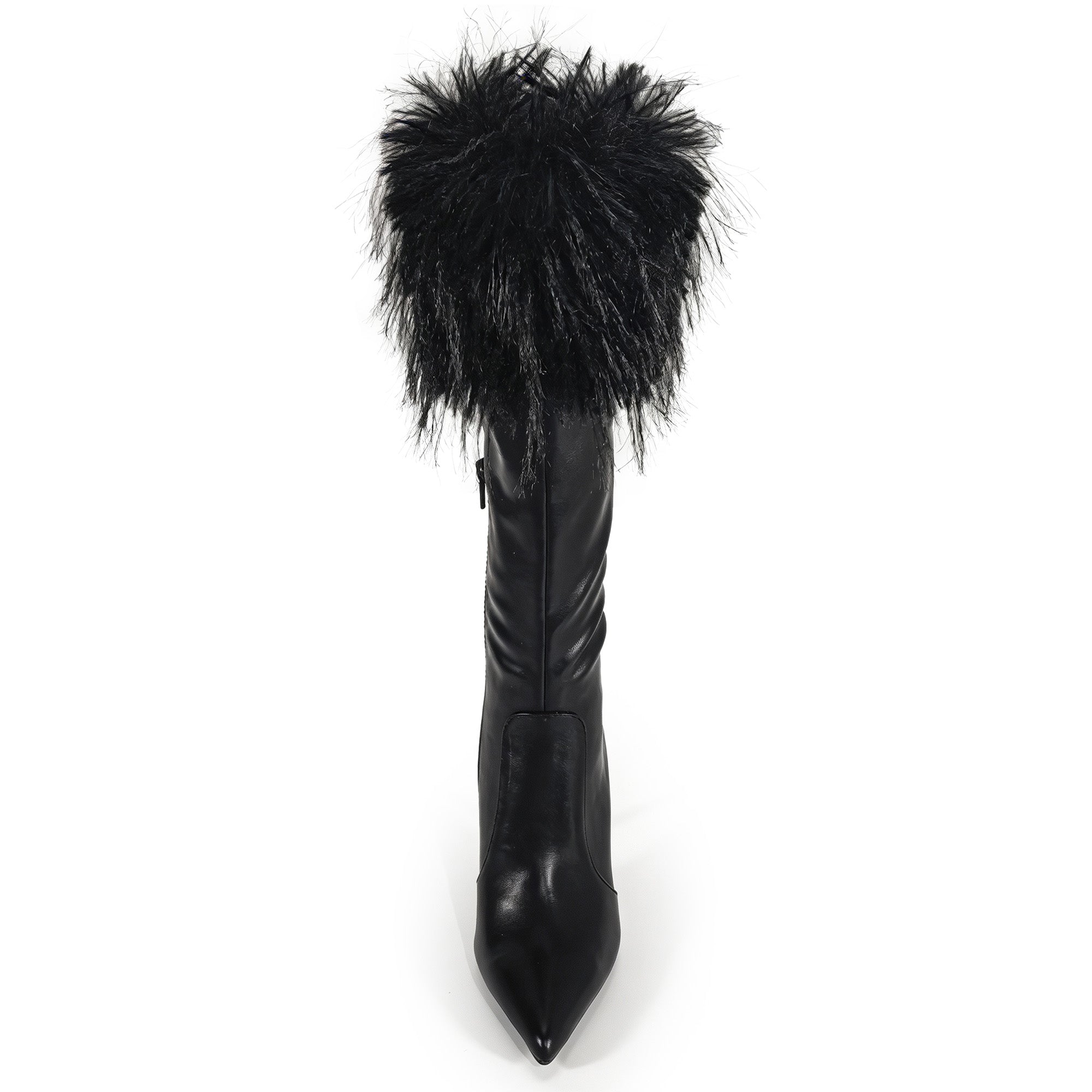 RAFAELA-1 POINTED FUR COLLAR BOOTS W/ STILETTO HEEL BLACK