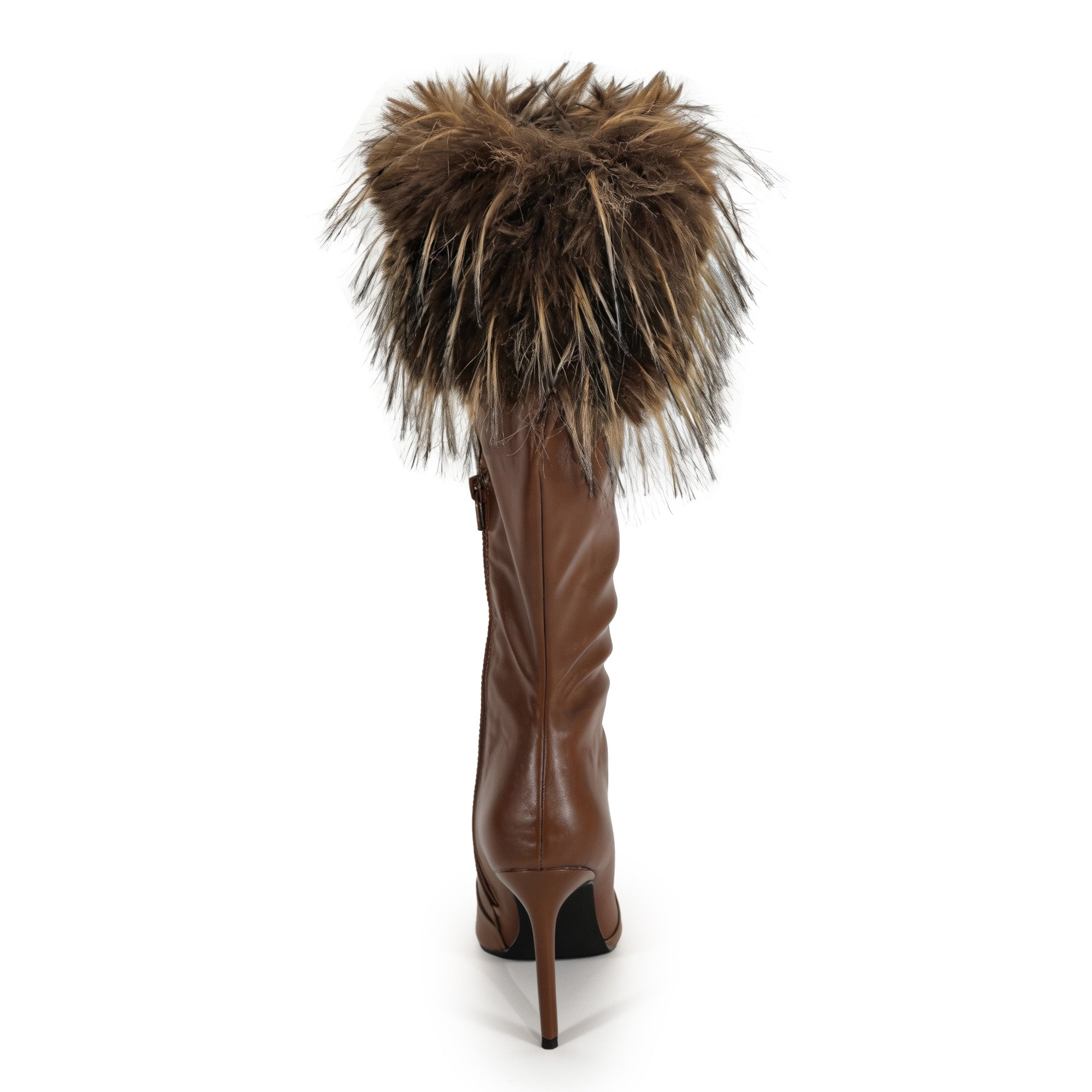 RAFAELA-1 POINTED FUR COLLAR BOOTS W/ STILETTO HEEL TAN