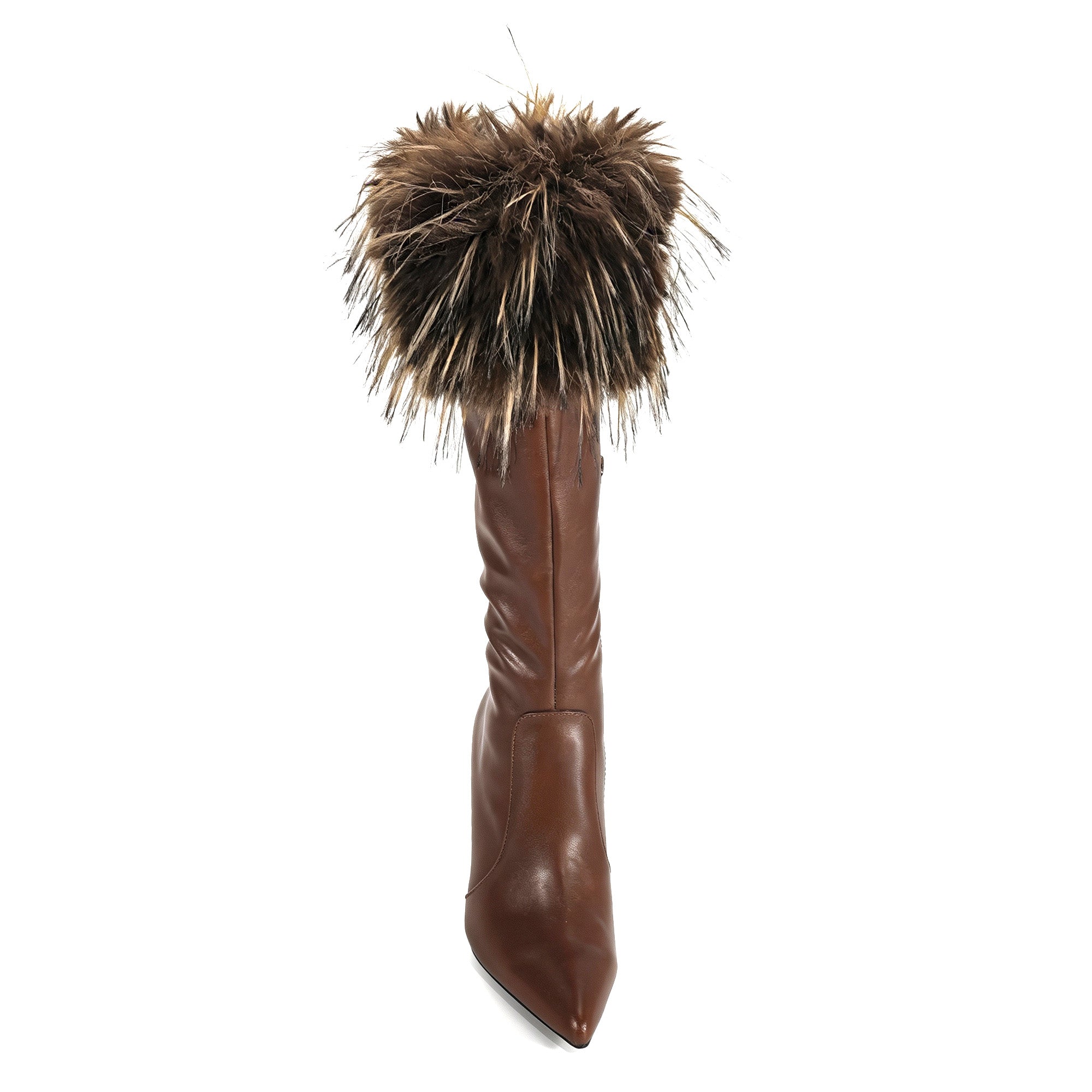RAFAELA-1 POINTED FUR COLLAR BOOTS W/ STILETTO HEEL TAN