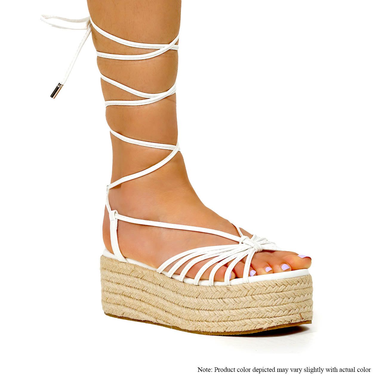 RASHA-72 OPEN-TOE ANKLE WRAP UP WITH FLATFORM ESPADRILLE-WHITE