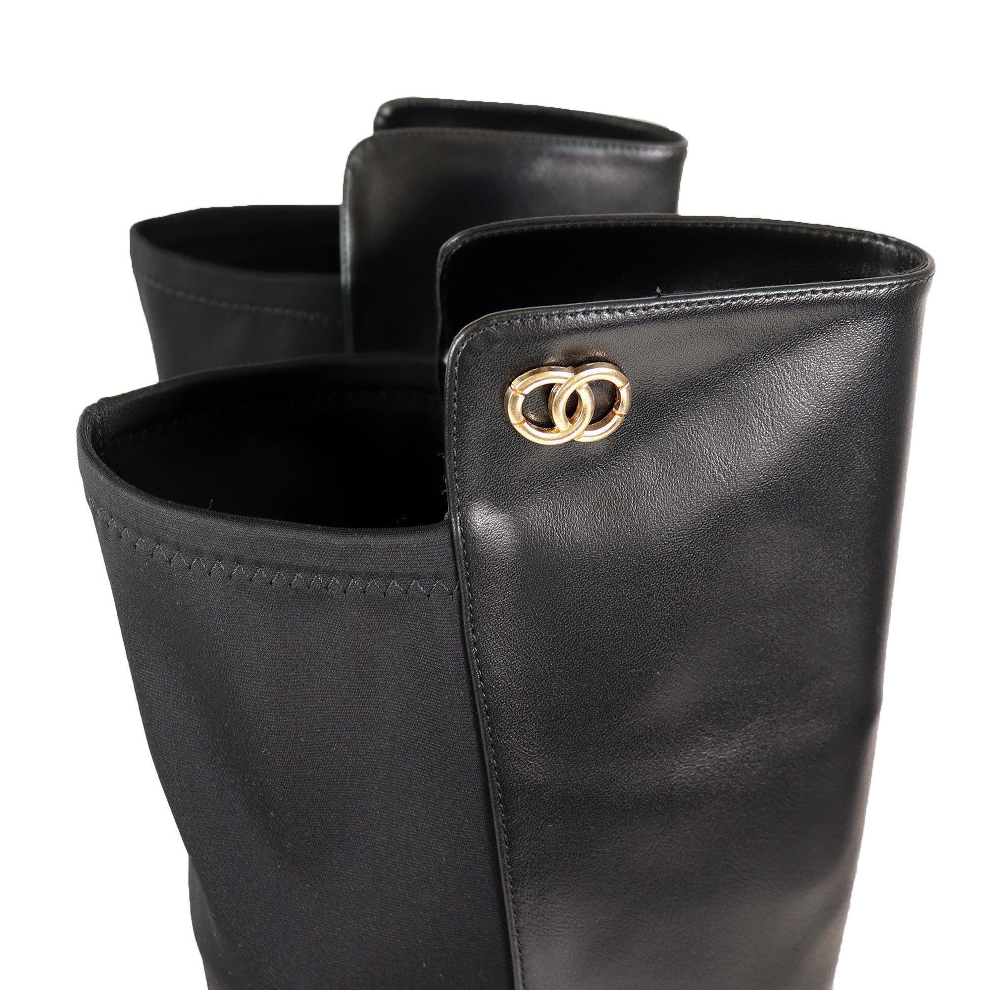 RAYE-1 KNEE HIGH STRETCHY BOOTS W/ BLOCK HEEL BLACK PU