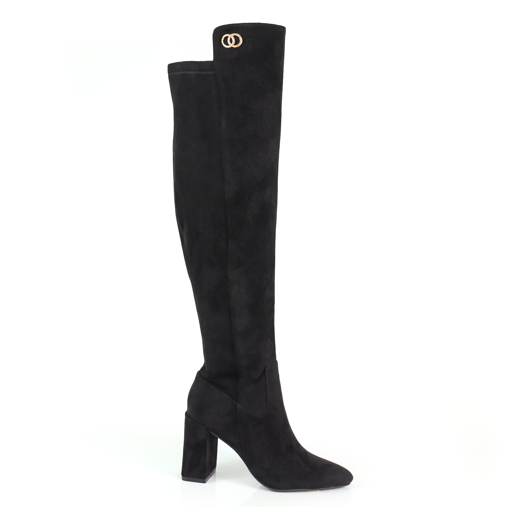 RAYE-1 KNEE HIGH STRETCHY BOOTS W/ BLOCK HEEL BLACK SUEDE
