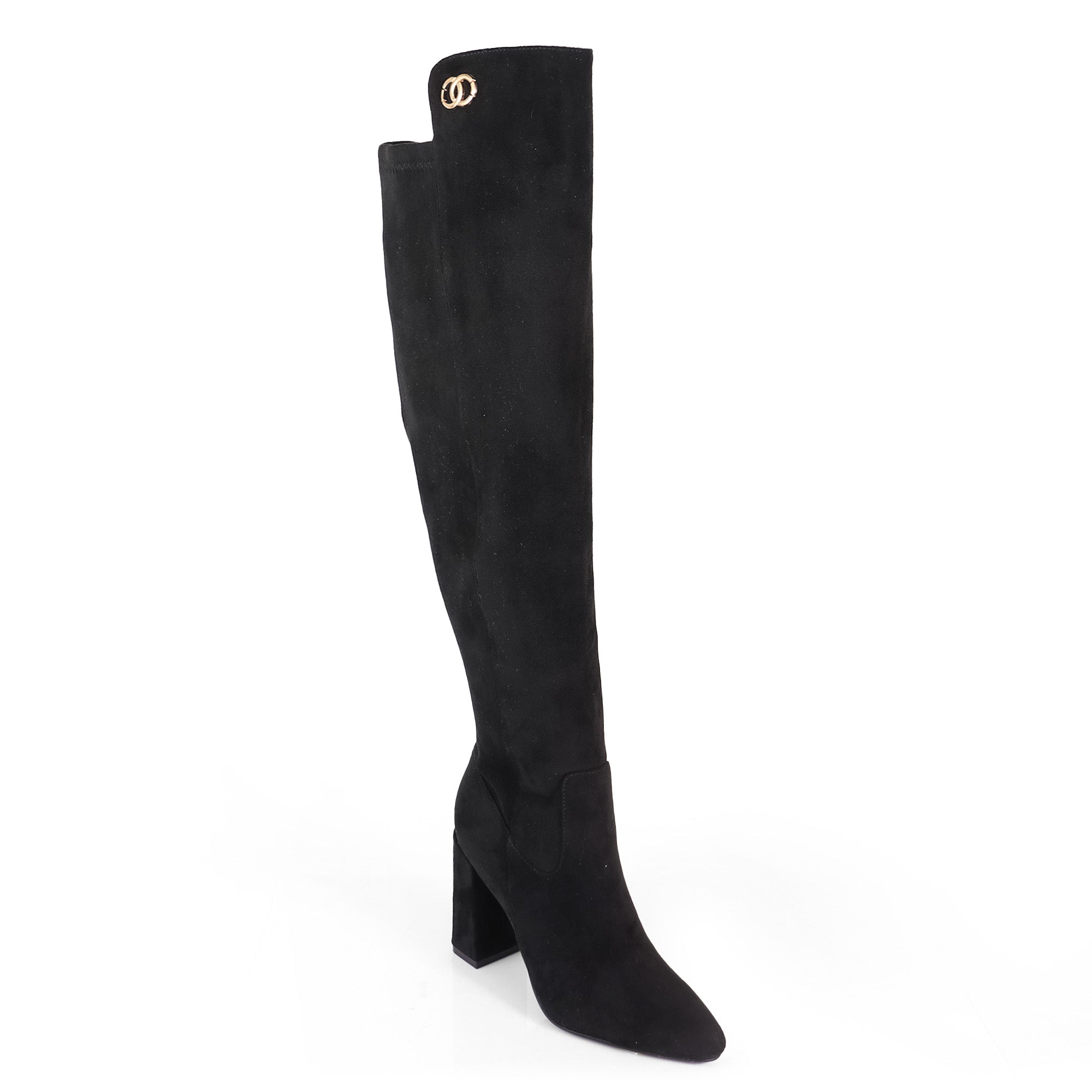 RAYE-1 KNEE HIGH STRETCHY BOOTS W/ BLOCK HEEL BLACK SUEDE