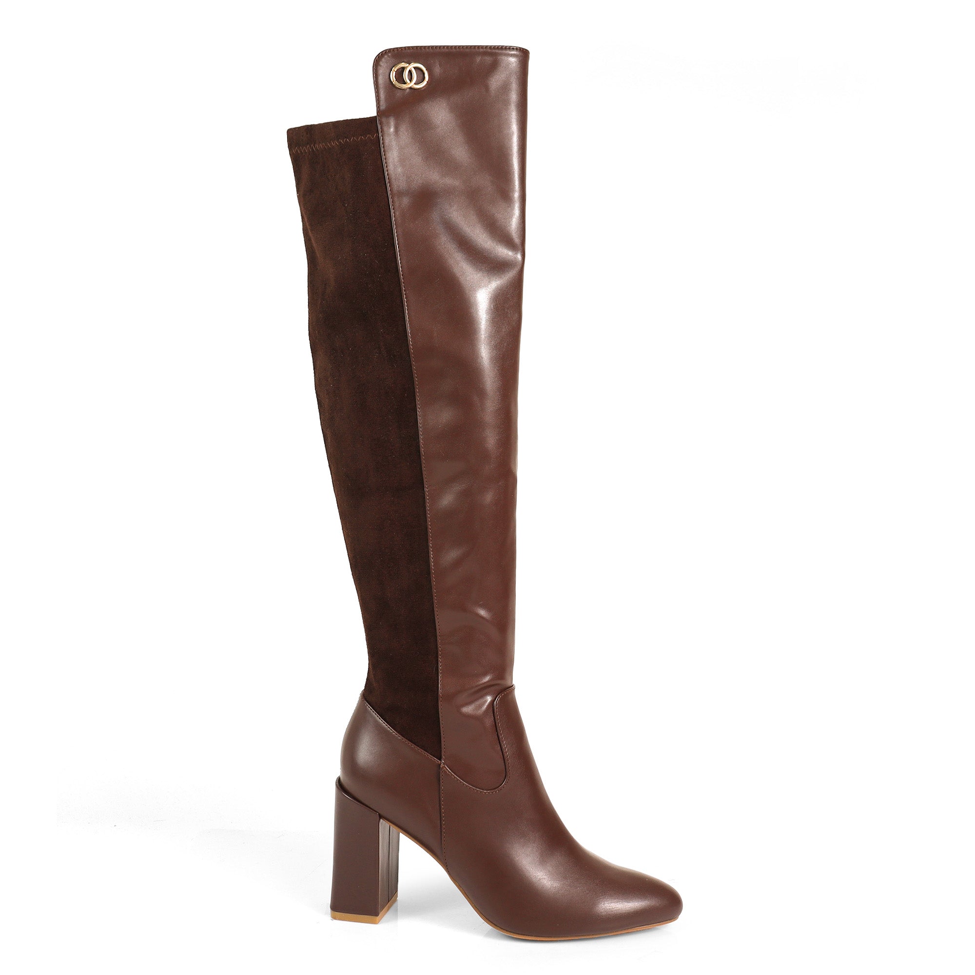 RAYE-1 KNEE HIGH STRETCHY BOOTS W/ BLOCK HEEL BROWN