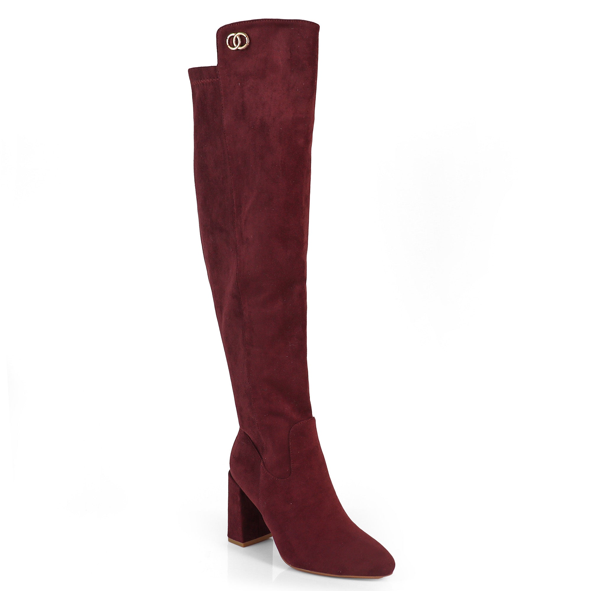 RAYE-1 KNEE HIGH STRETCHY BOOTS W/ BLOCK HEEL WINE