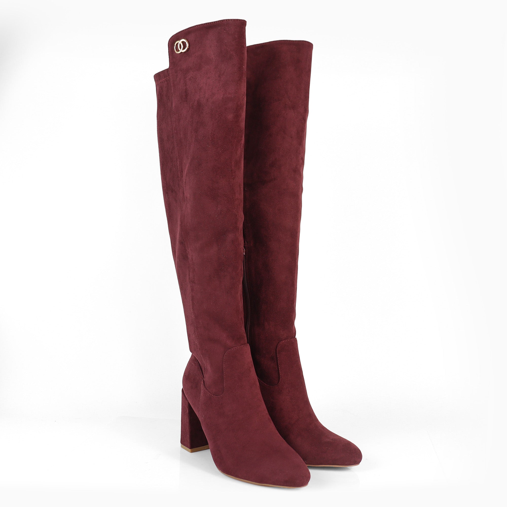 RAYE-1 KNEE HIGH STRETCHY BOOTS W/ BLOCK HEEL WINE