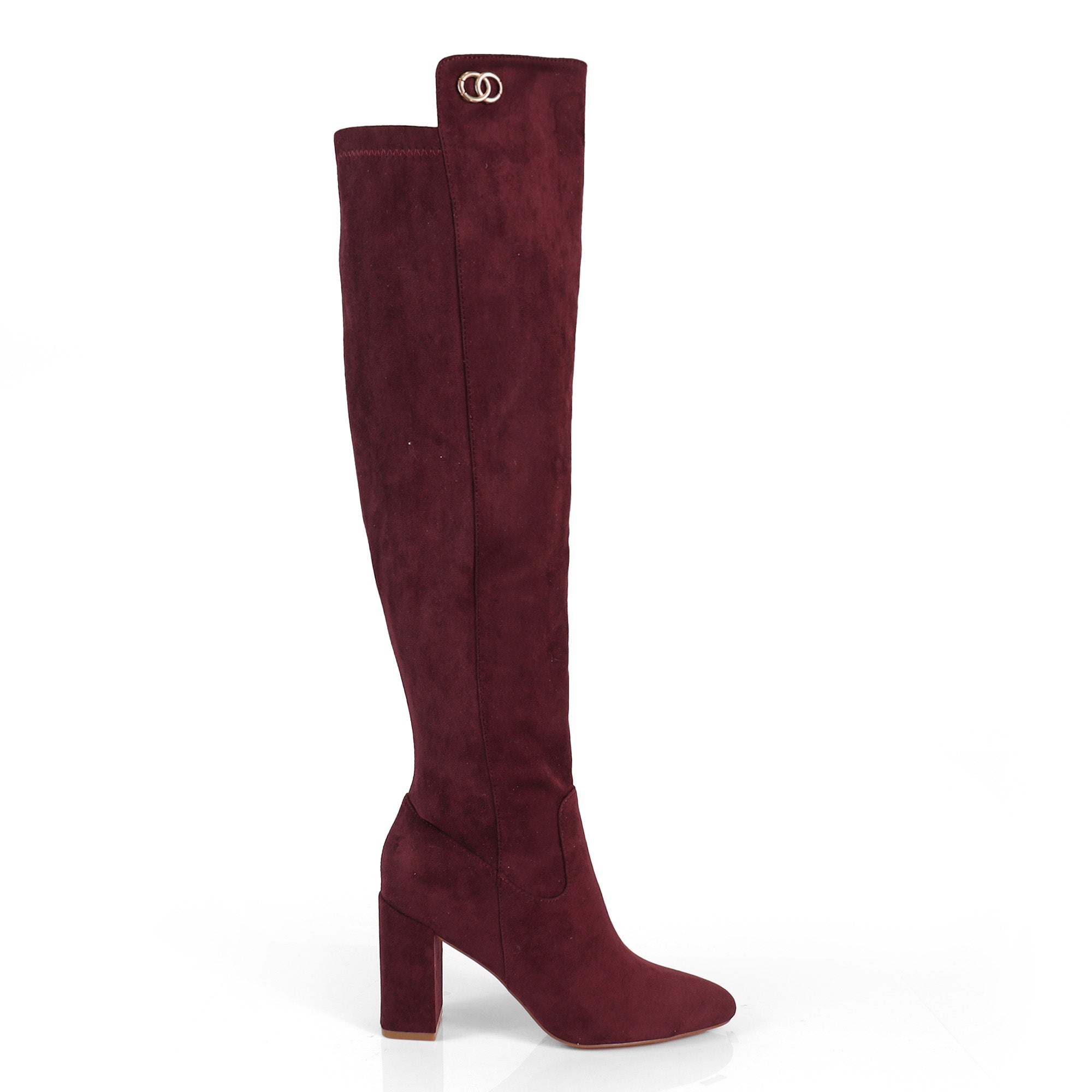RAYE-1 KNEE HIGH STRETCHY BOOTS W/ BLOCK HEEL WINE