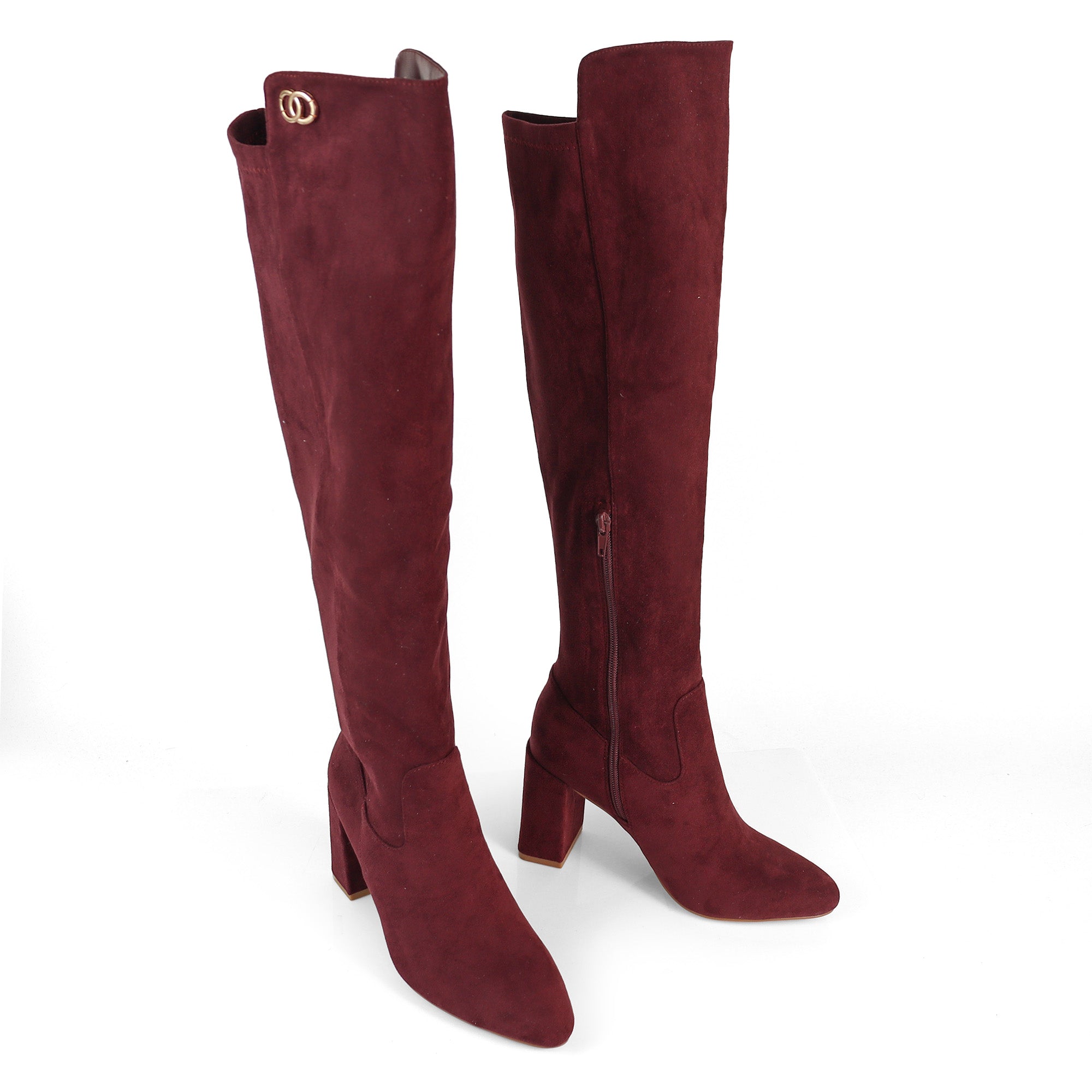 RAYE-1 KNEE HIGH STRETCHY BOOTS W/ BLOCK HEEL WINE