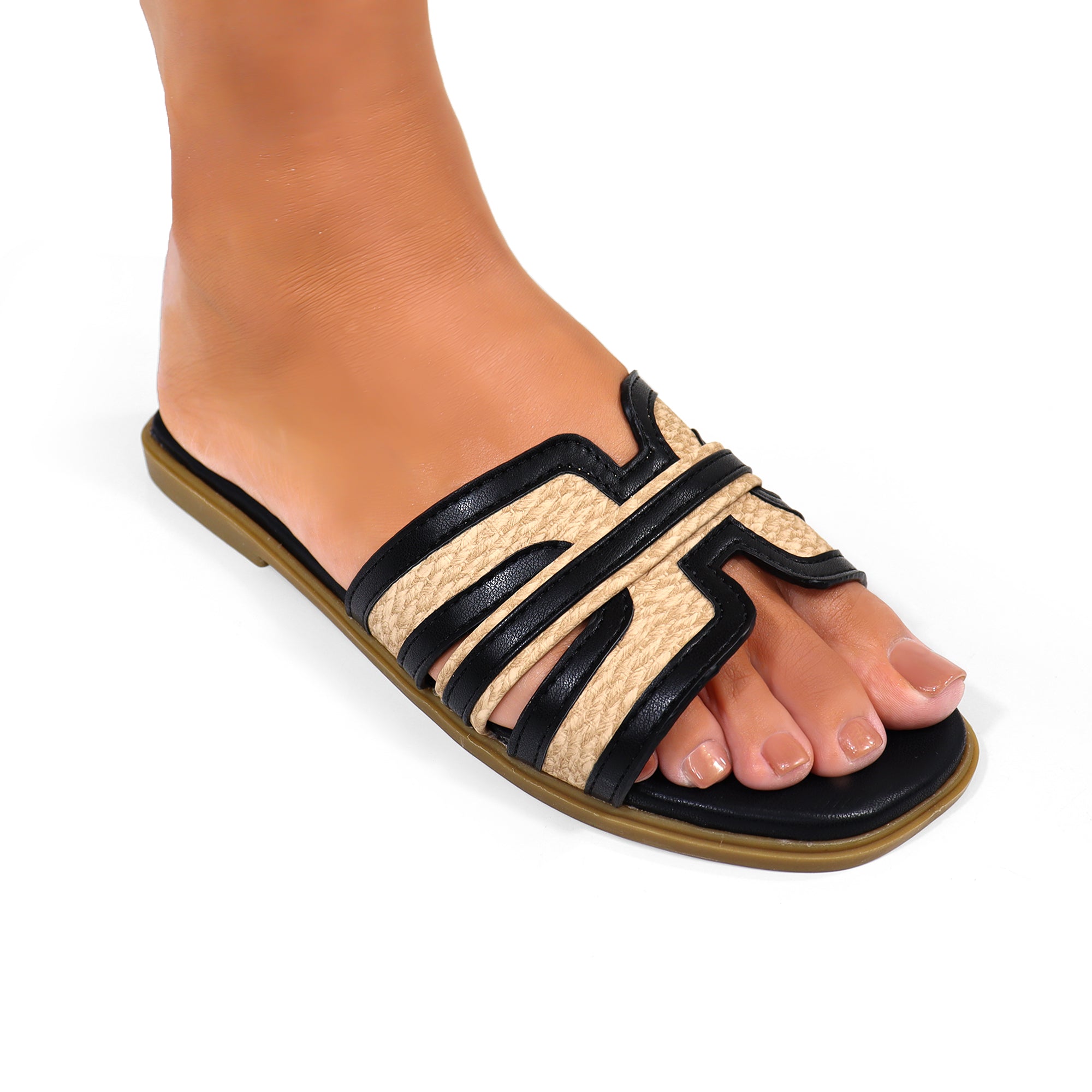 REINA-2 OPEN TOE COMFY STYLE SLIDE BLACK