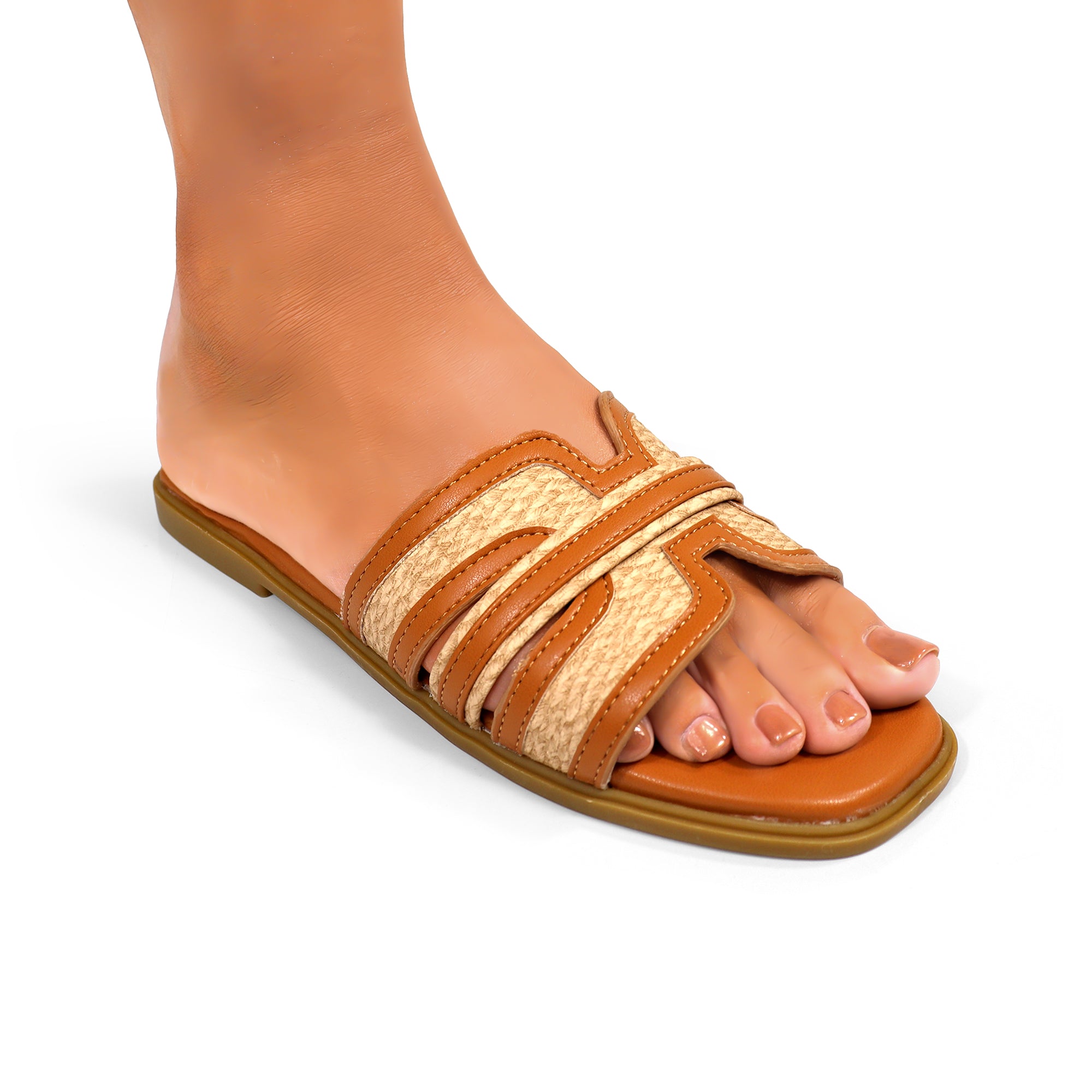 REINA-2 OPEN TOE COMFY STYLE SLIDE TAN