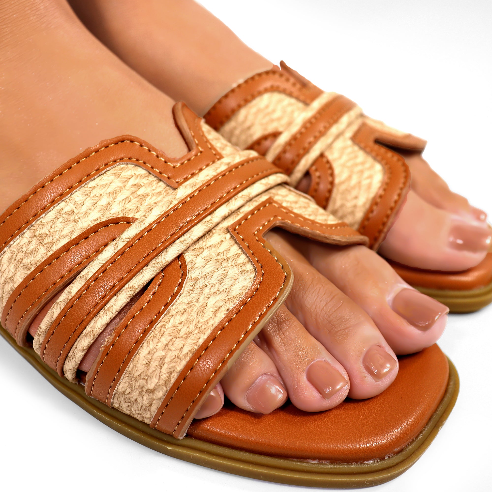 REINA-2 OPEN TOE COMFY STYLE SLIDE TAN