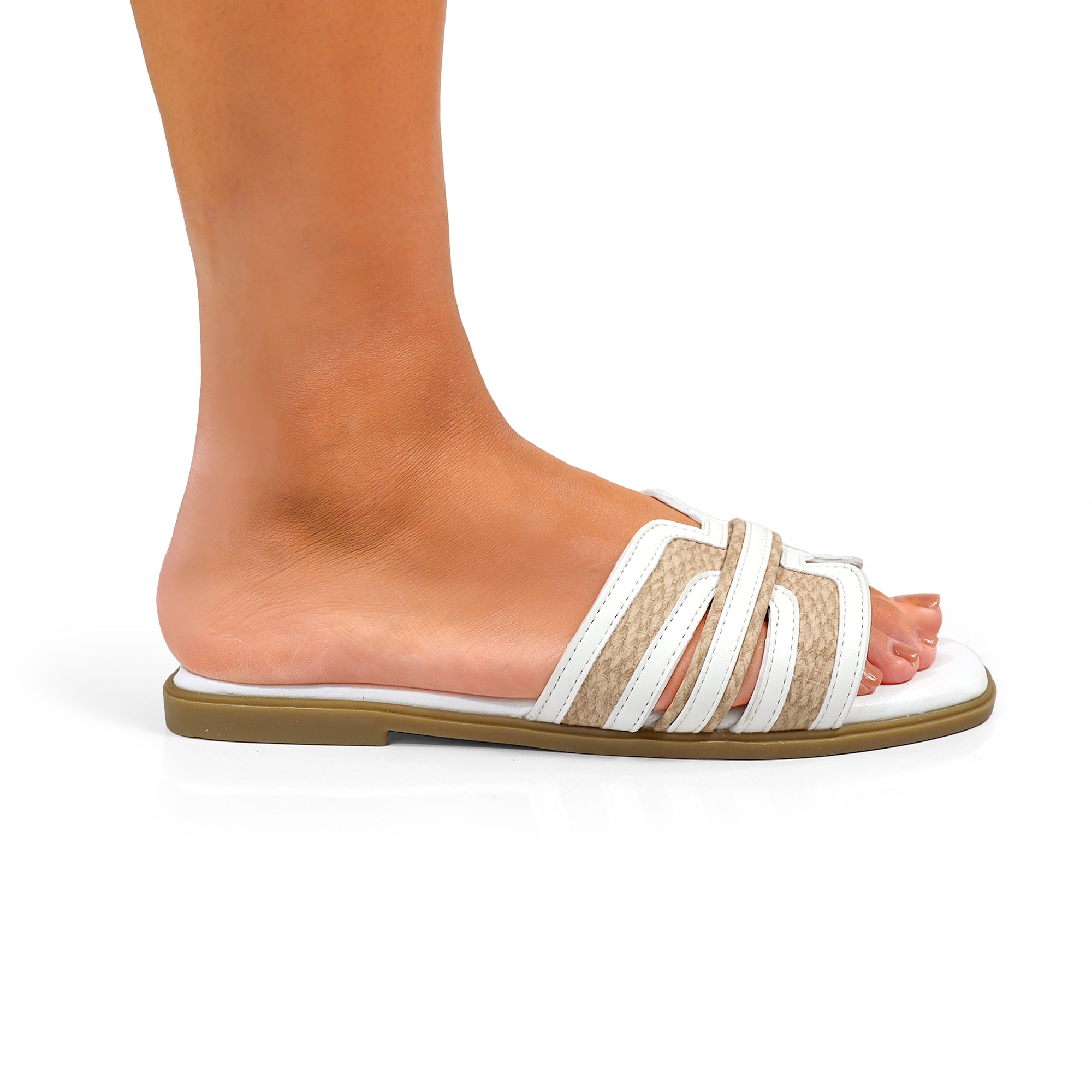 REINA-2 OPEN TOE COMFY STYLE SLIDE WHITE
