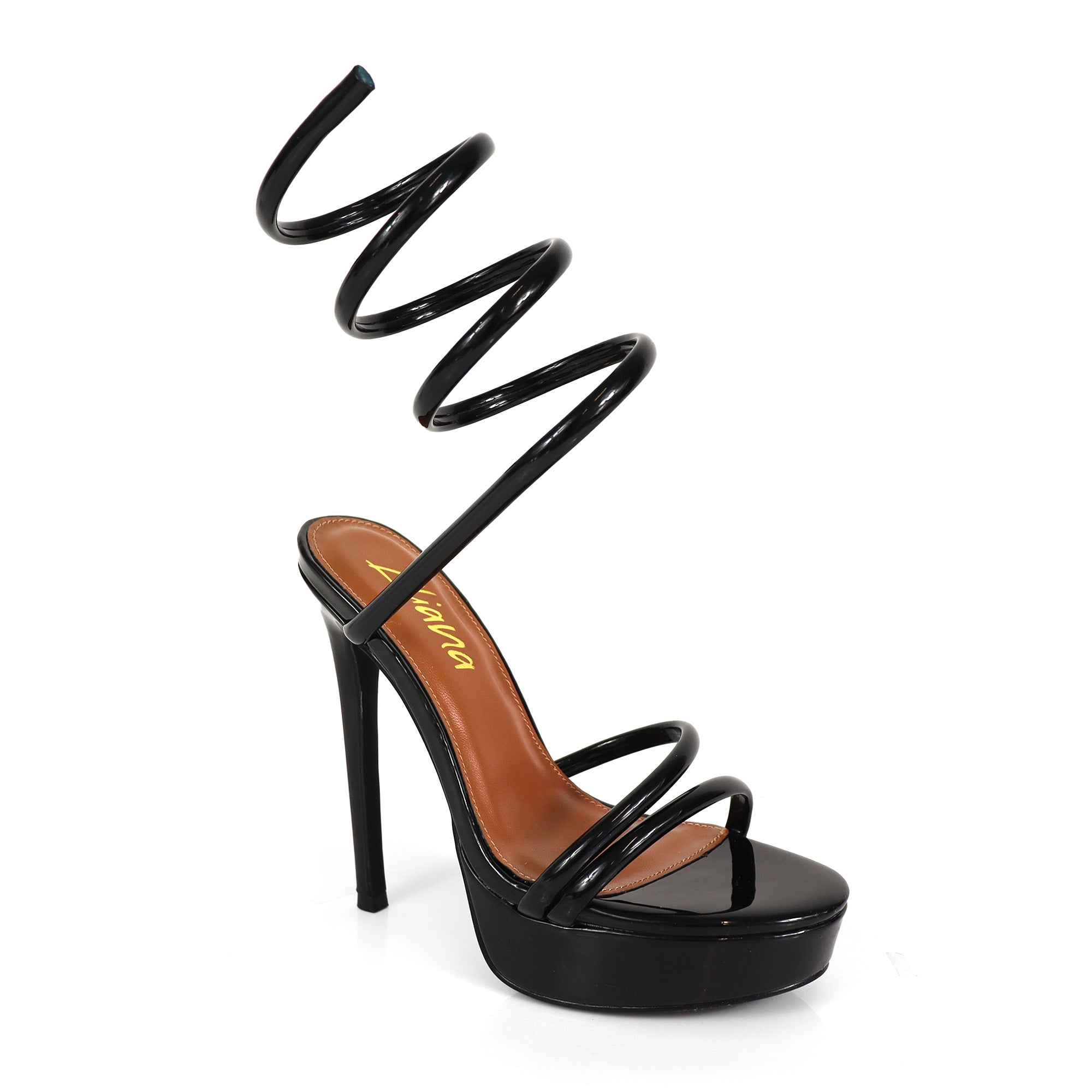 REMEO-1 PLATFORM SPIRAL SANDALS W/ STILETTO HEEL BLACK
