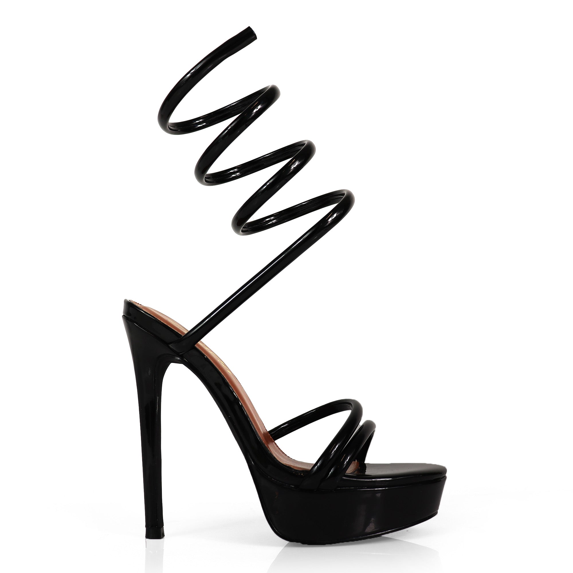 REMEO-1 PLATFORM SPIRAL SANDALS W/ STILETTO HEEL BLACK