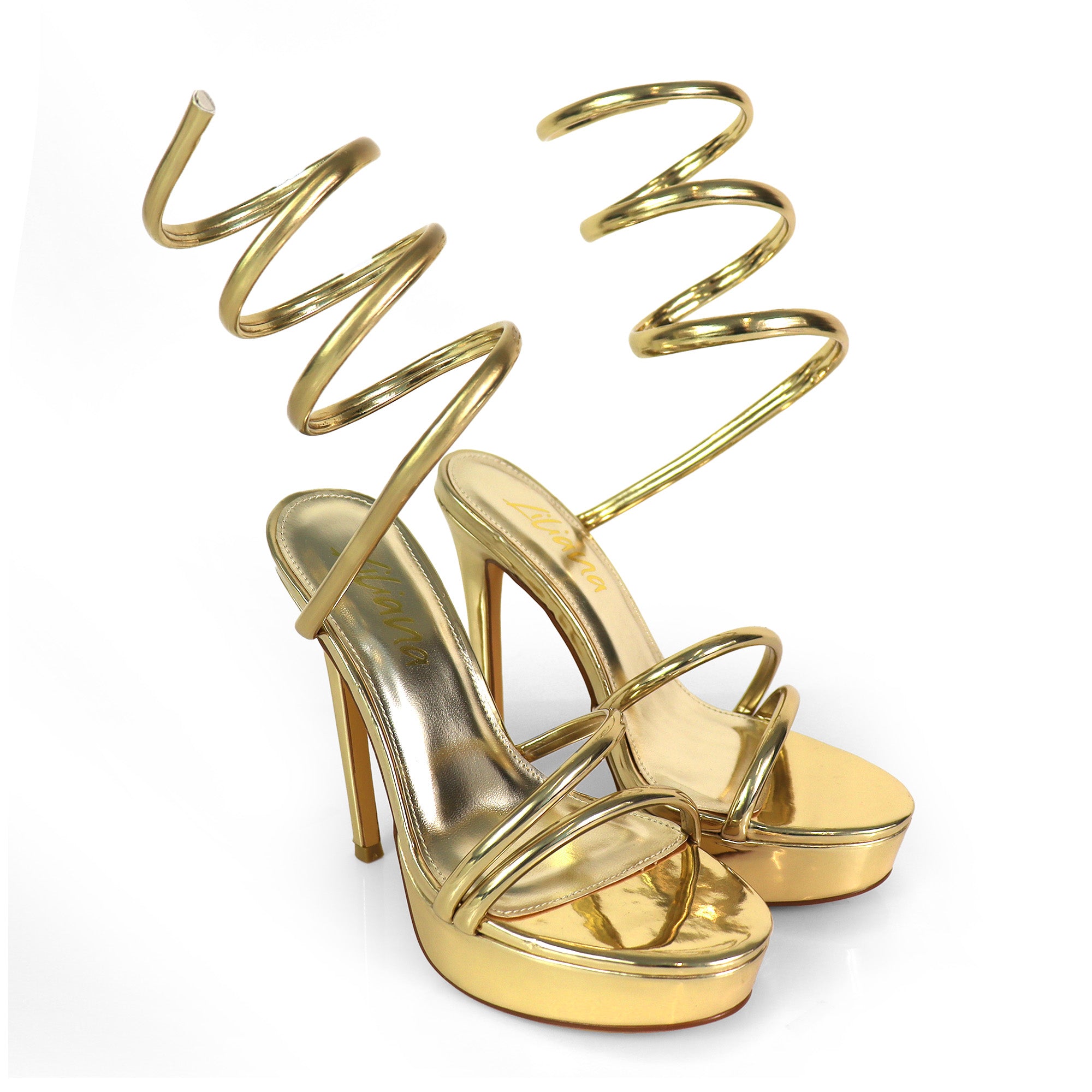 REMEO-1 PLATFORM SPIRAL SANDALS W/ STILETTO HEEL GOLD