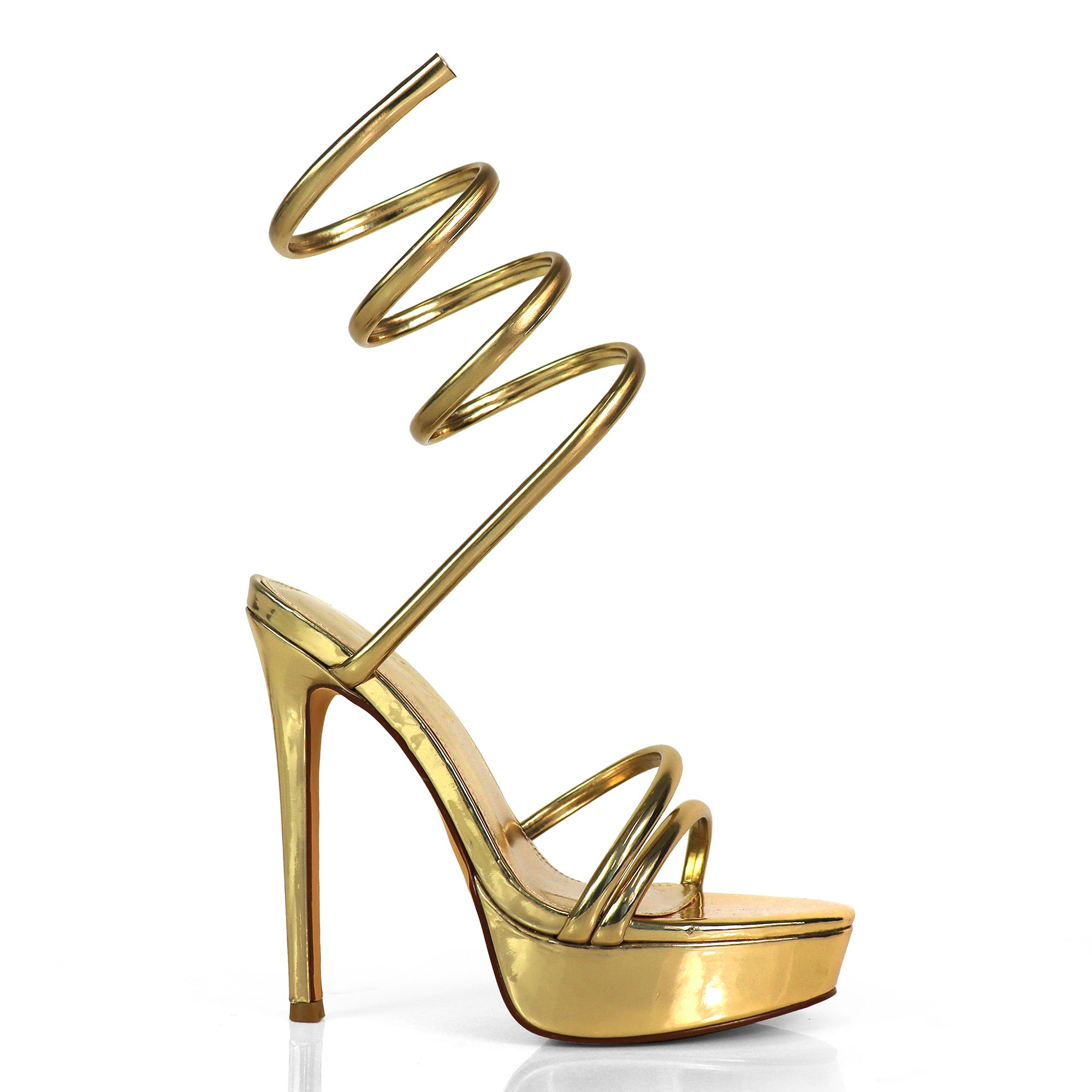 REMEO-1 PLATFORM SPIRAL SANDALS W/ STILETTO HEEL GOLD