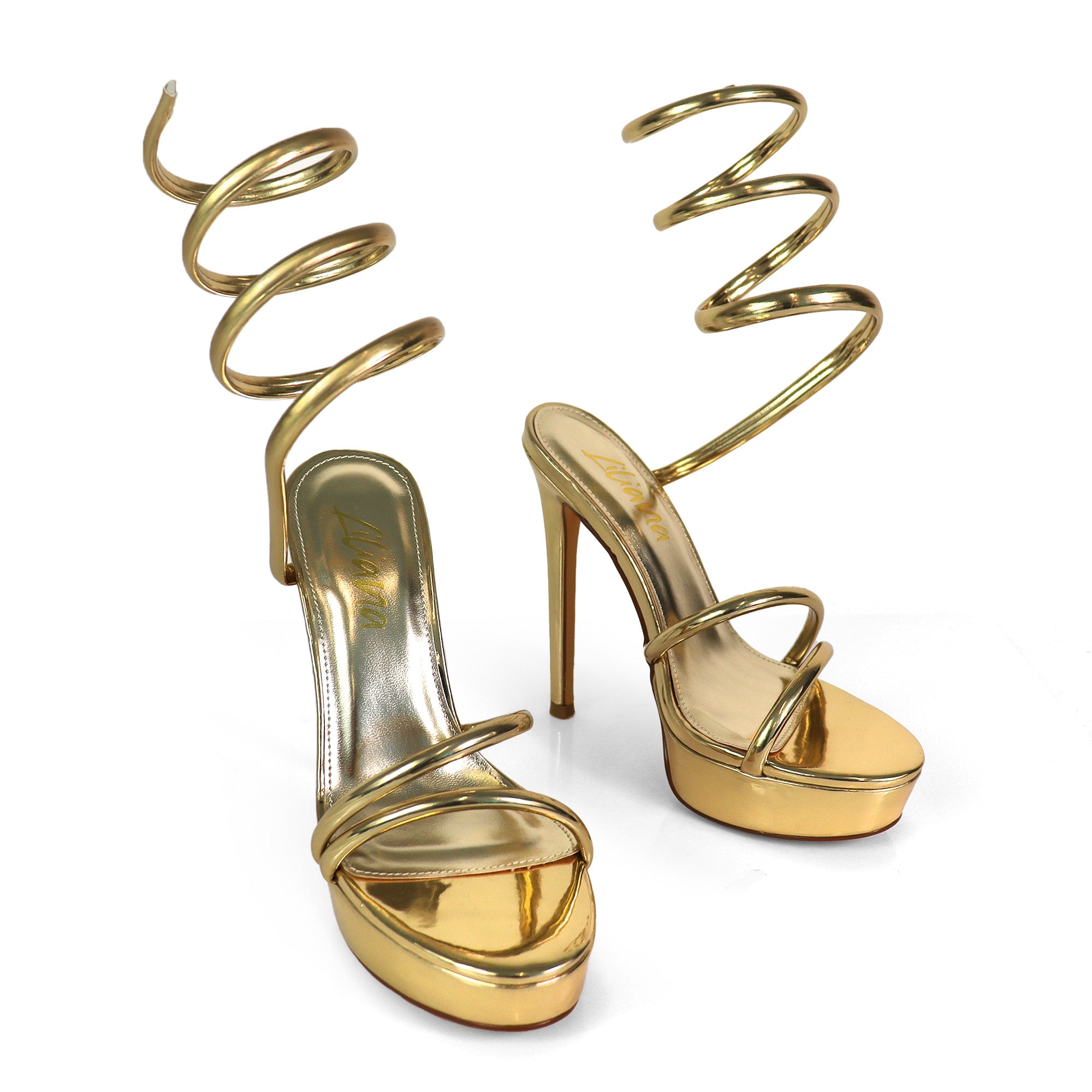 REMEO-1 PLATFORM SPIRAL SANDALS W/ STILETTO HEEL GOLD