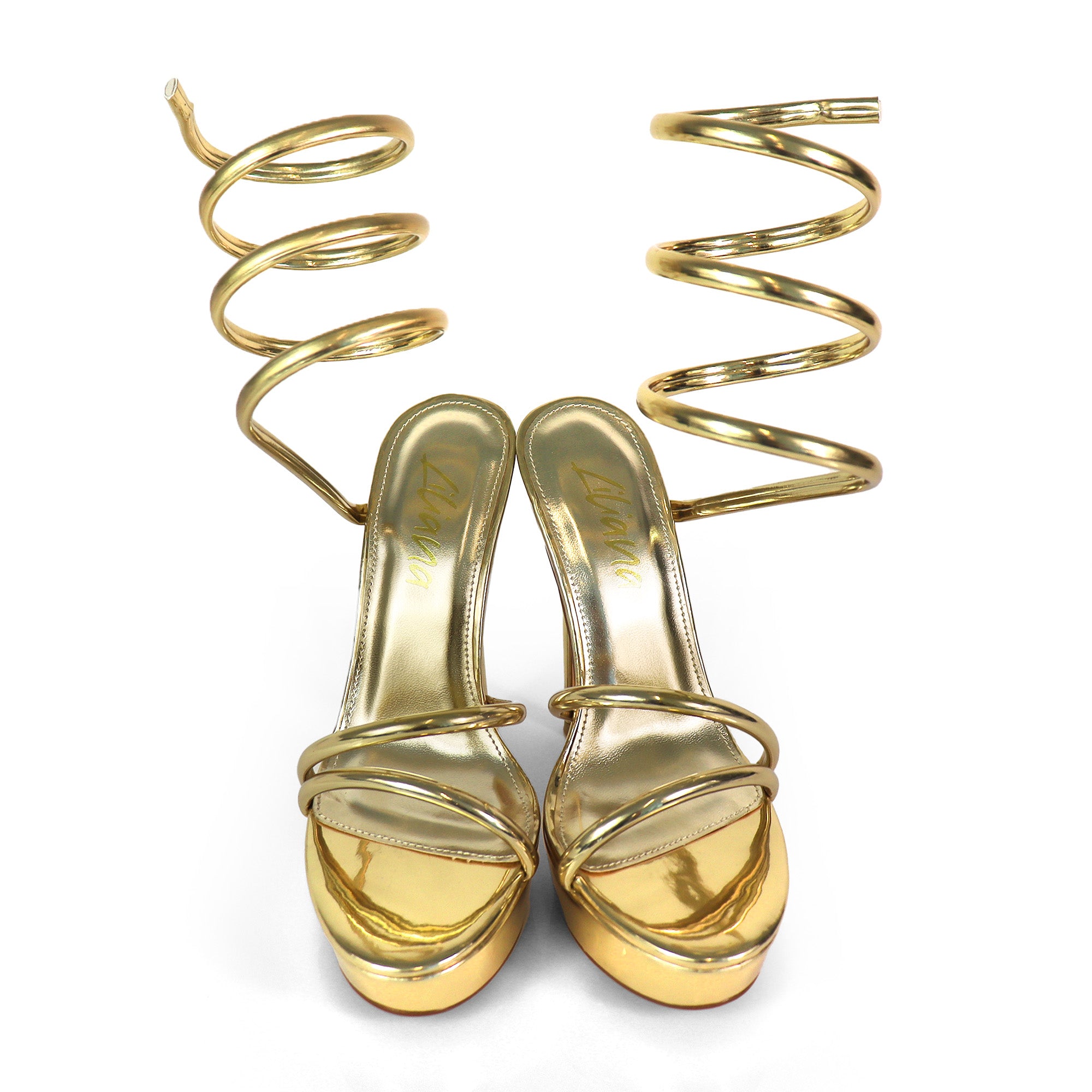 REMEO-1 PLATFORM SPIRAL SANDALS W/ STILETTO HEEL GOLD