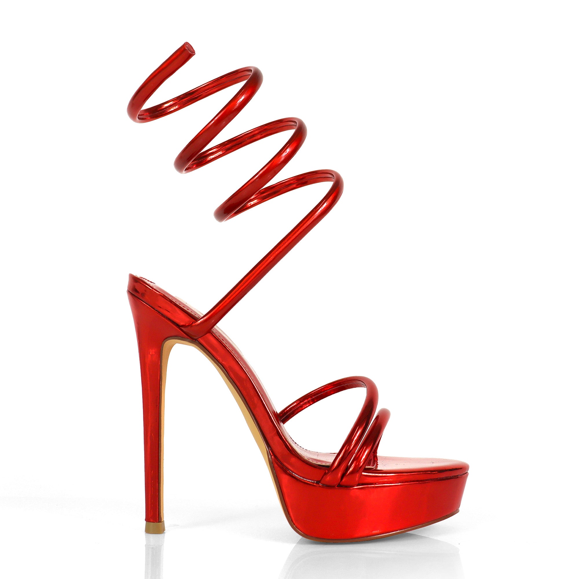 REMEO-1 PLATFORM SPIRAL SANDALS W/ STILETTO HEEL RED METALLIC